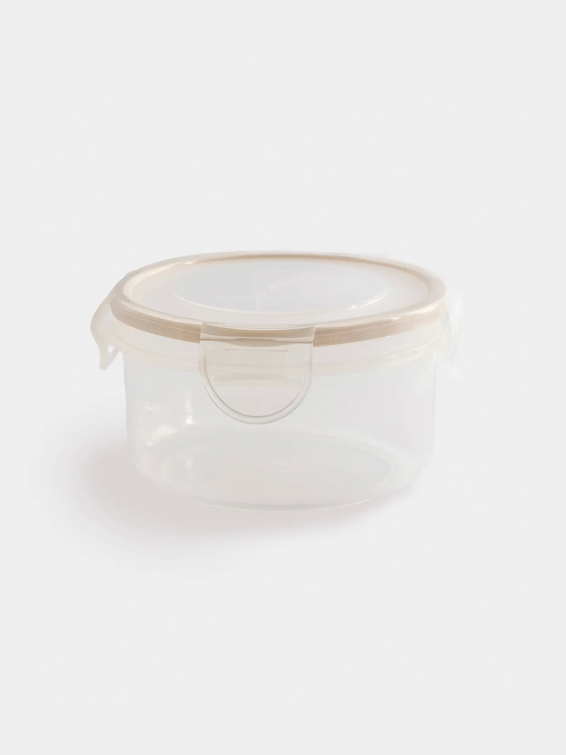 Container, 400 ml, with clips, plastic / silicone, round, beige, Roomy clip