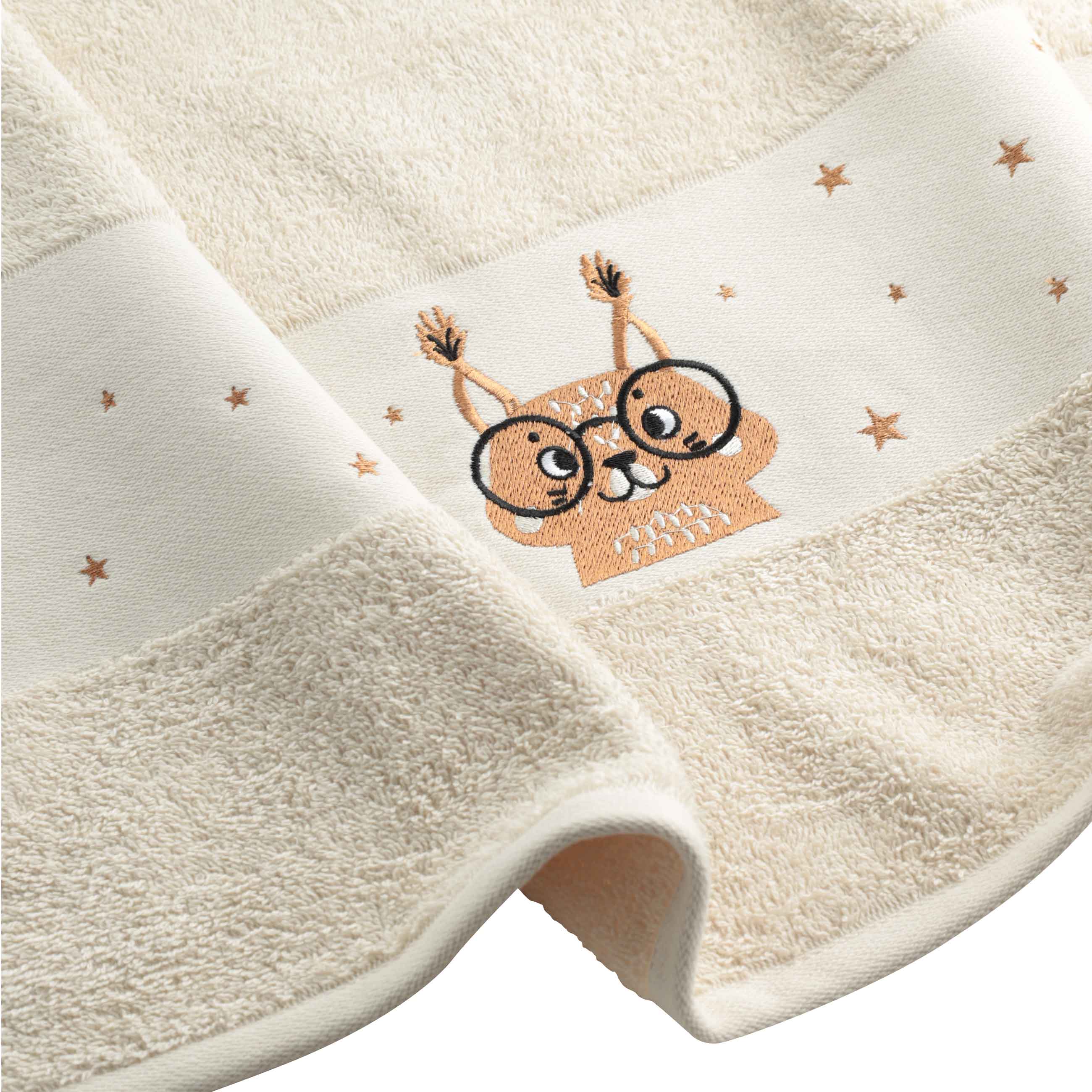 Children's towel, 70x120 cm, cotton, beige, Squirrel, Forest Animals