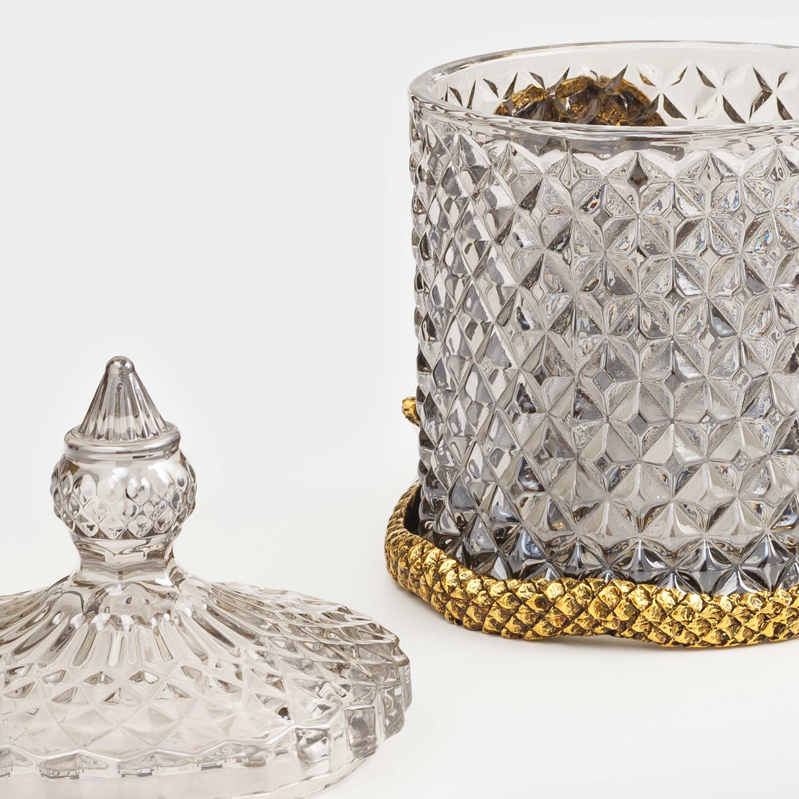 Storage container, 8x14 cm, 250 ml, glass R / metal, Golden snake, Naiad