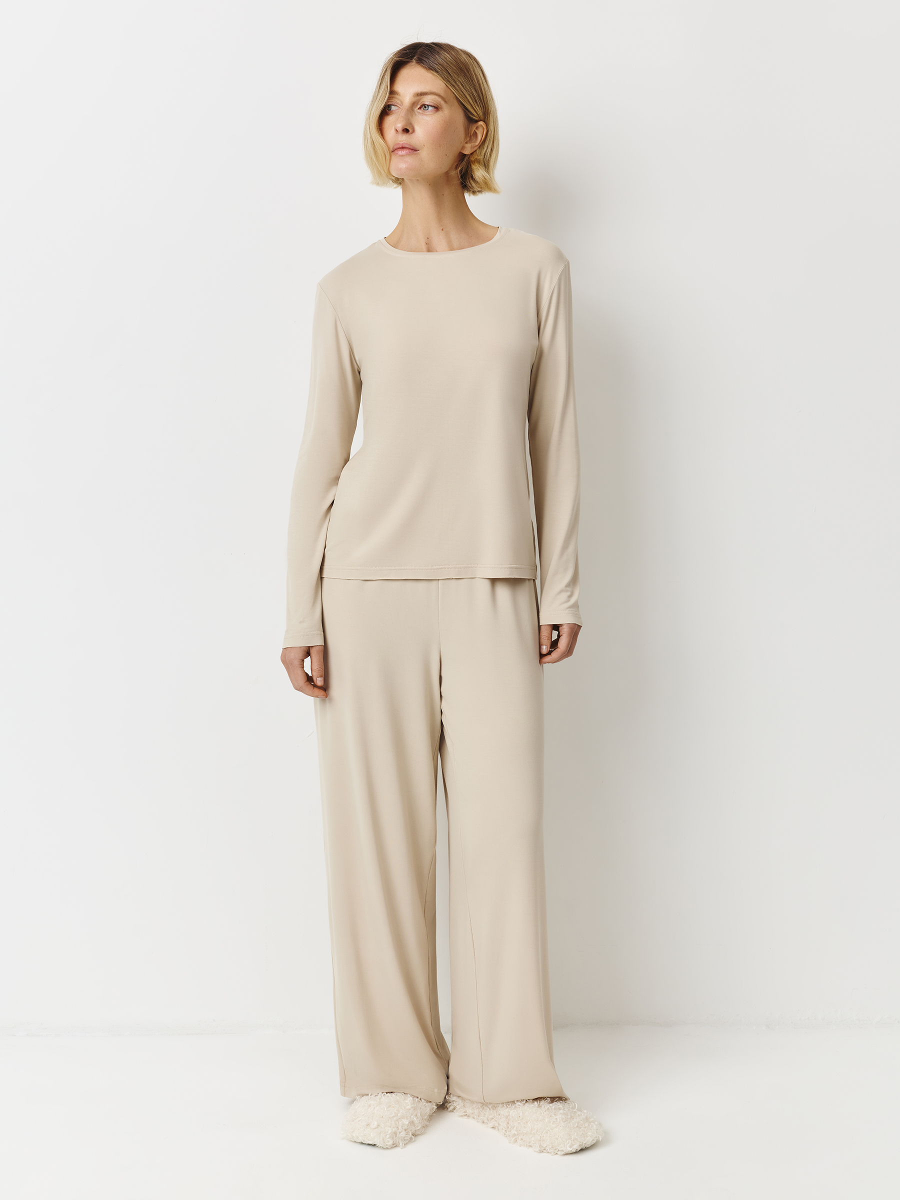 Women's long sleeve, homewear, size S, bamboo/spandex, sand, Zerita, image-1