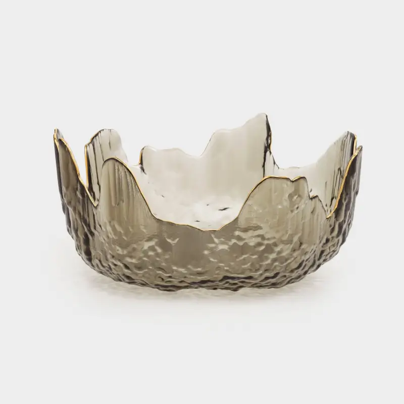 Salad bowl, 20x9 cm, 1,1 l, glass, gray, with golden edging, Nautilus color