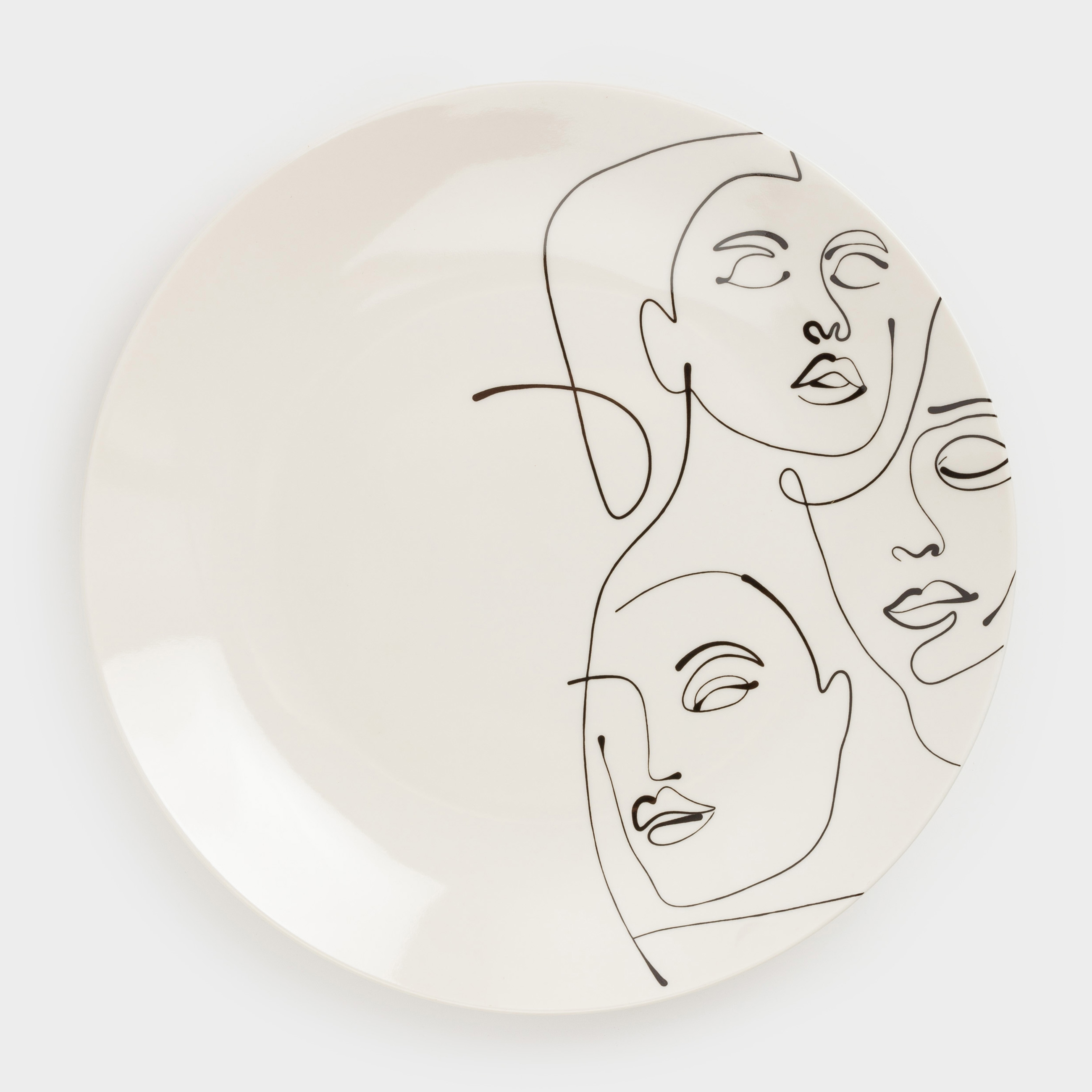 Snack plate, 23 cm, 2 pcs, porcelain N, Milk, Abstract faces, Face
