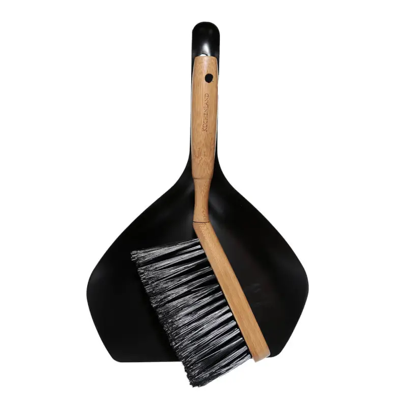 Garbage brush, with dustpan, 33 cm, plastic / bamboo / steel, black, Black clean