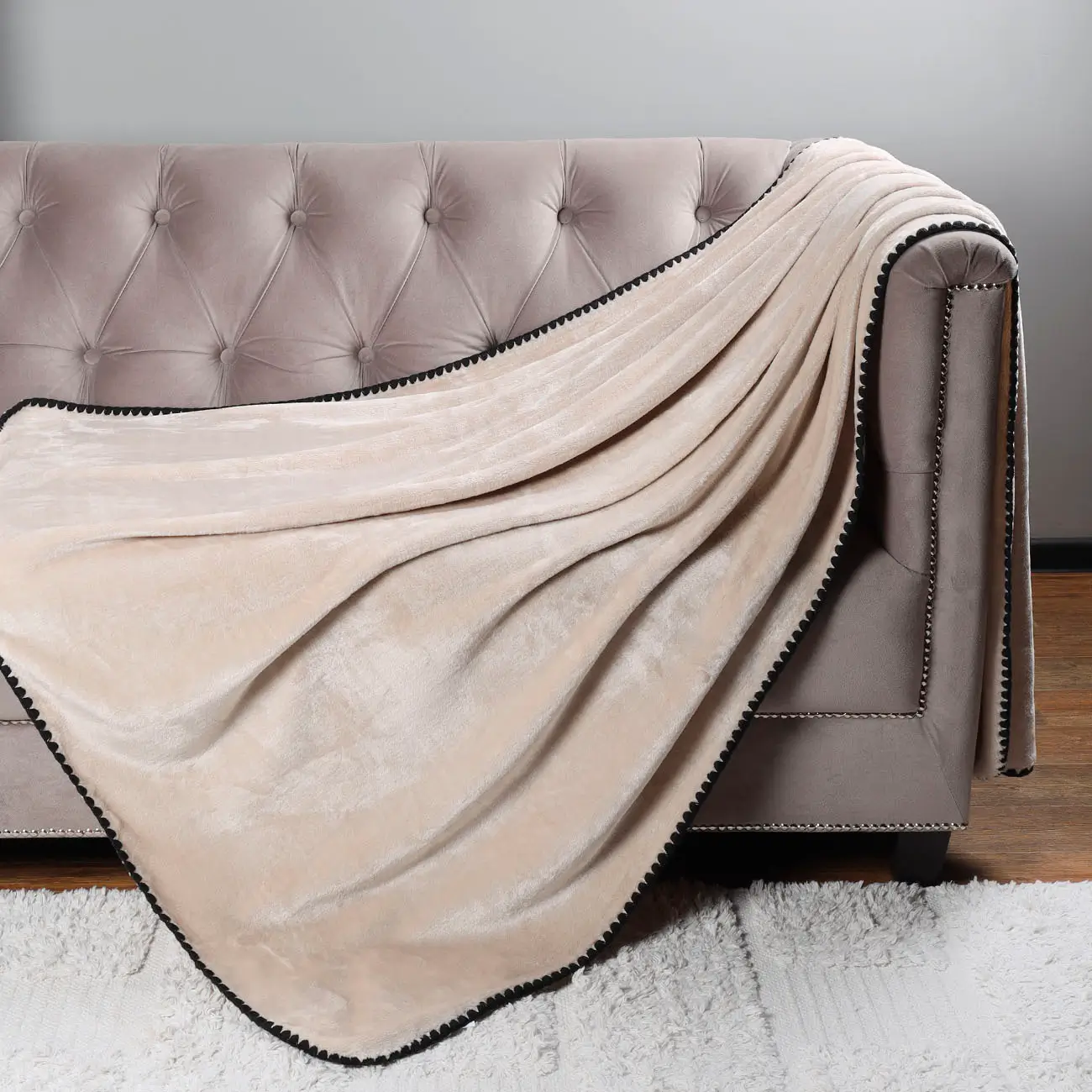 Plaid, 140x190 cm, flannel, beige-gray, Flannel, image-0