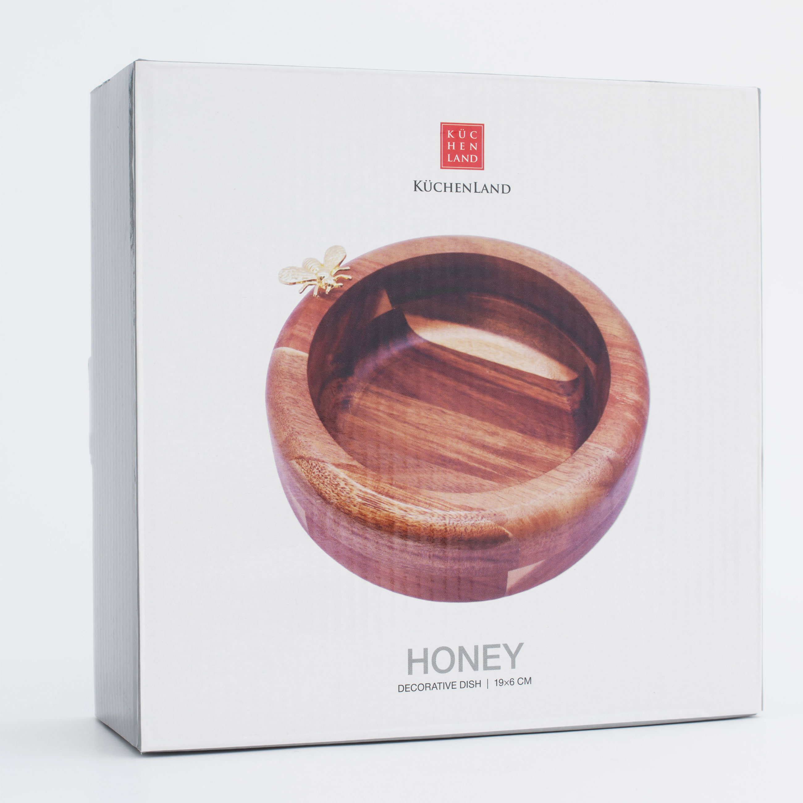 Decorative dish, 19 cm, wood/metal, Bee, Honey