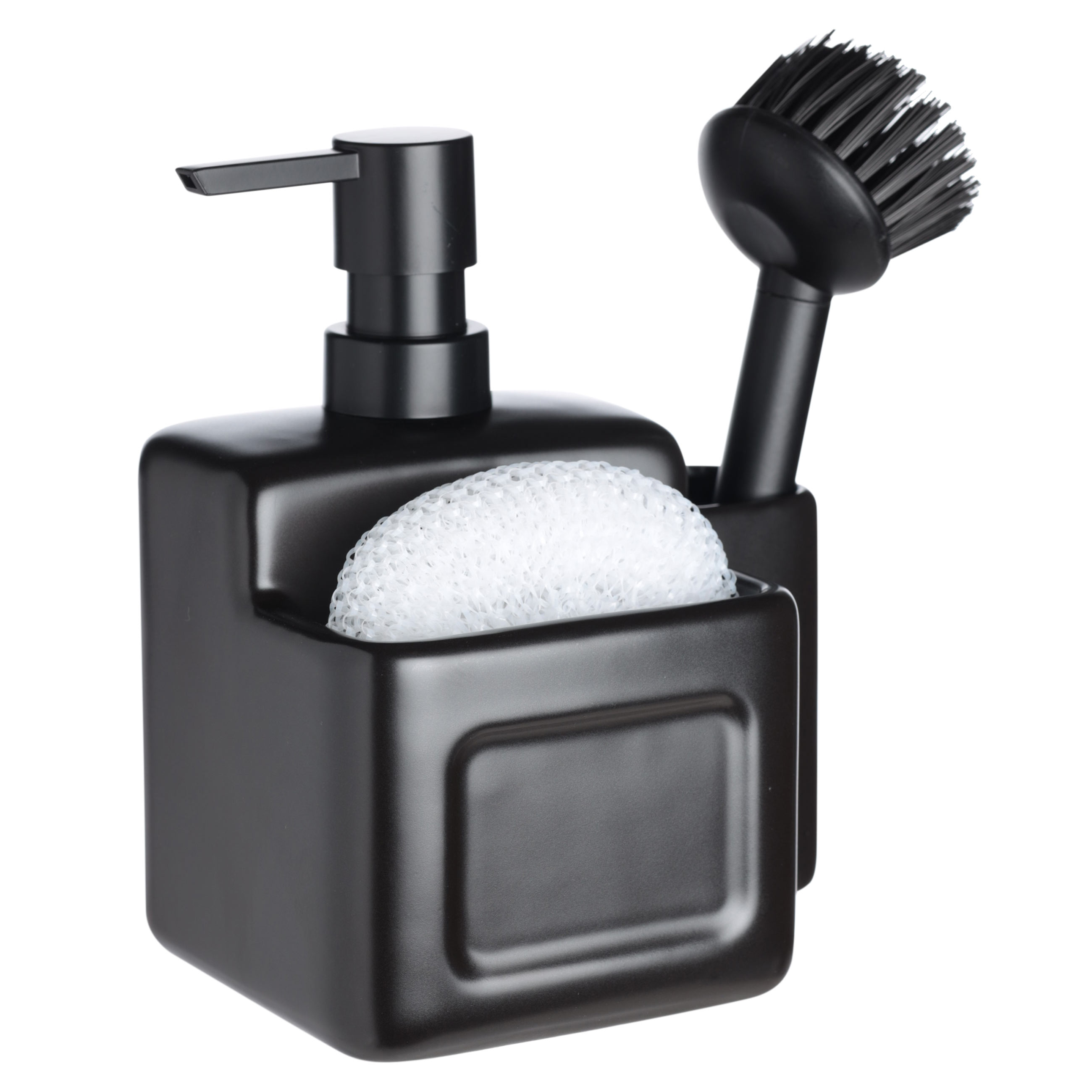 Buy Detergent dispenser 550 ml organizer Sponge brush Ceramic Black Total black in UAE Kuchenland