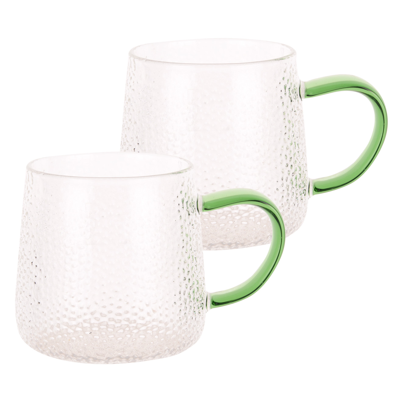 Mug, 340 ml, 2 pcs, B glass, with green handle, Dawned, image-0