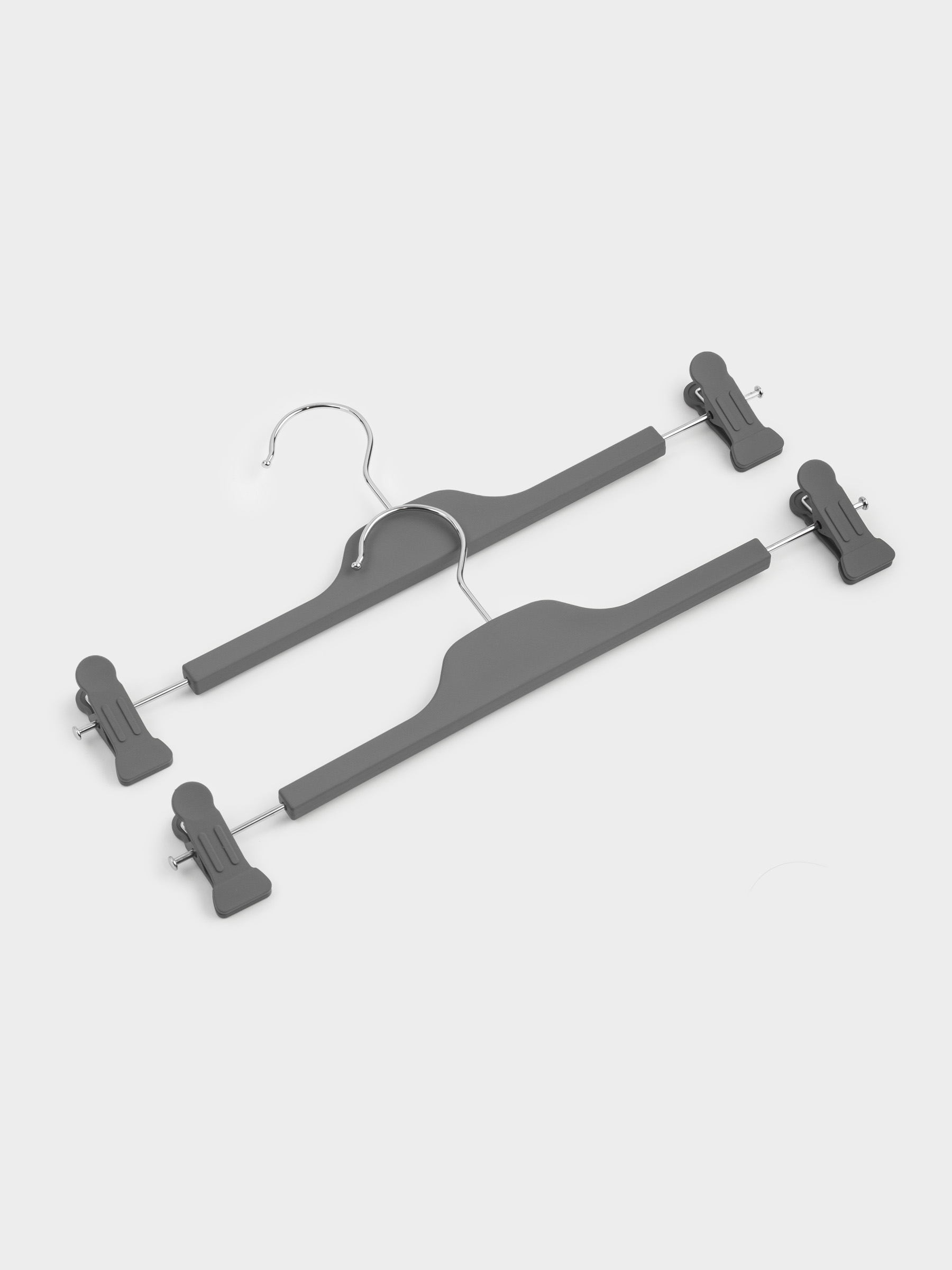 Pants/skirt hanger, 35 cm, 2 pcs, with clips, coated plastic, Grey, Fun house, image-1
