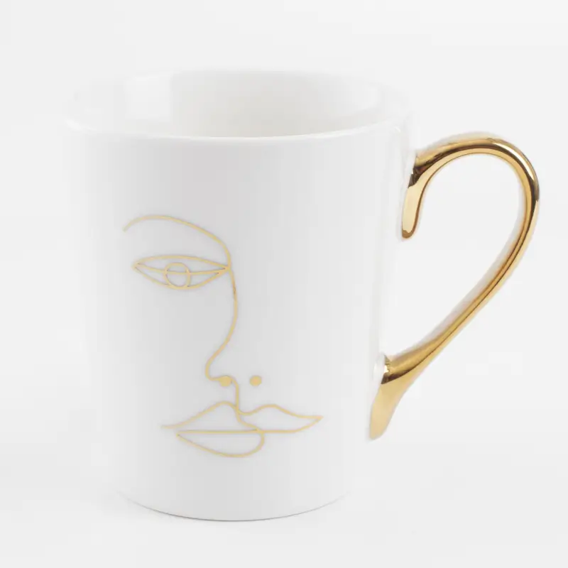 Mug, 360 ml, Porcelain N, White, Face golden, Face ,image-0