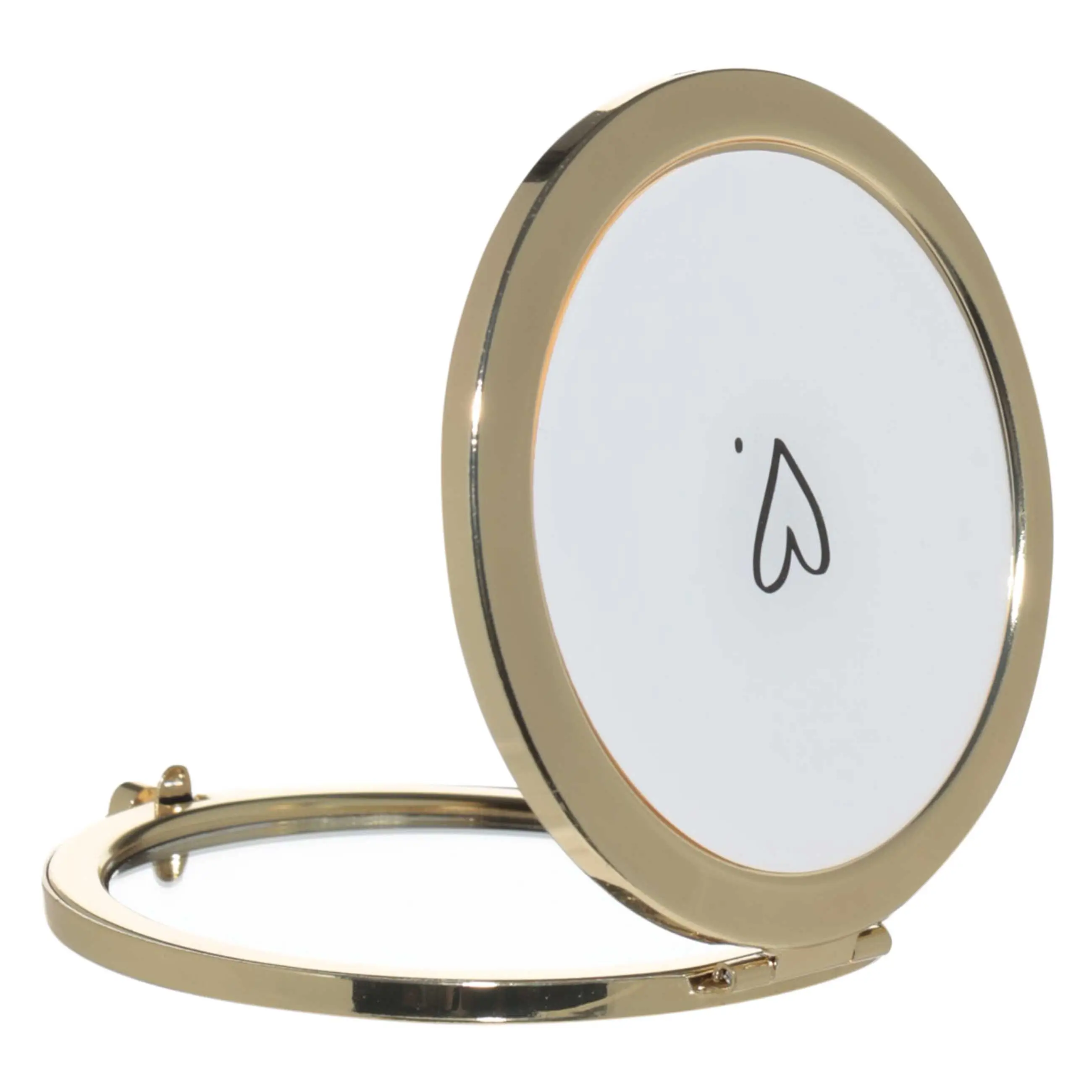 Pocket mirror, 7 cm, double-sided, metal, gold, Freya, image-0