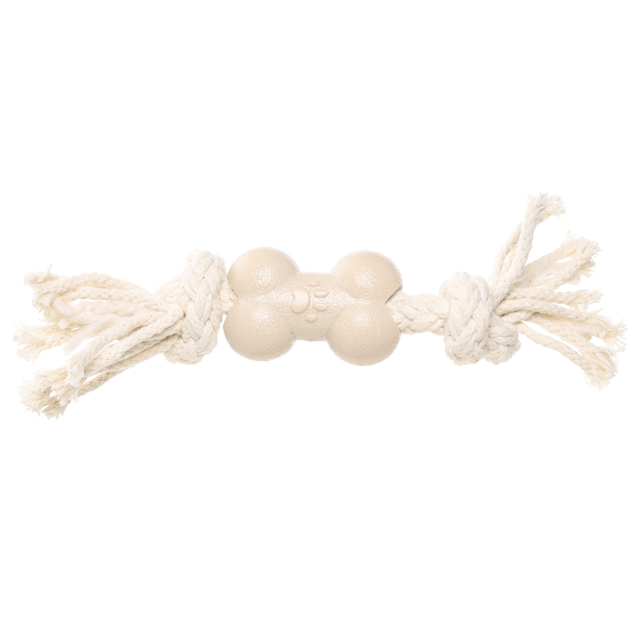 Dog toy, 21 cm, rubber / cotton, Beige, Bone on rope, Playful pet, image-0