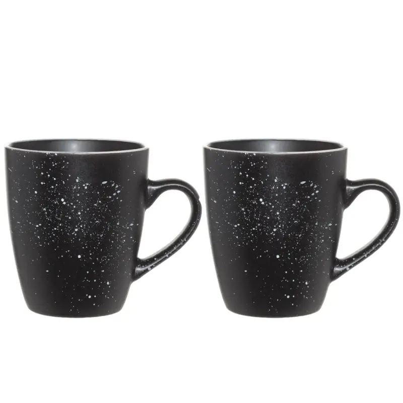 Mug, 400 ml, 2 pcs, ceramic, black, speckled, Particle