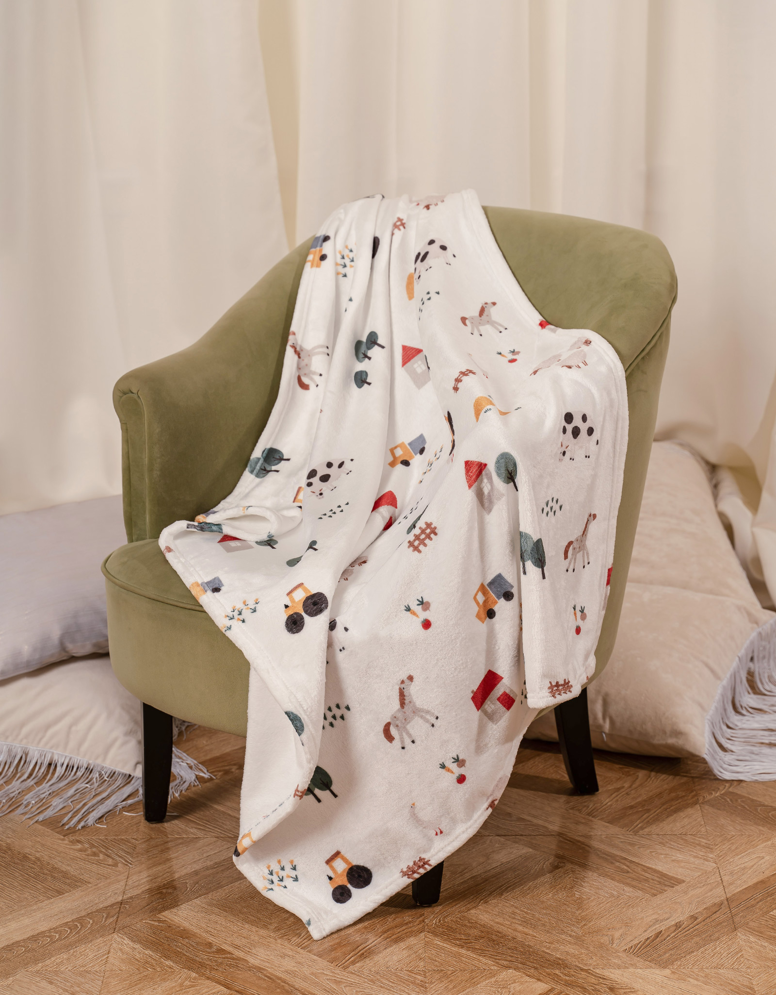 Children's blanket, 90x120 cm, children's, flannel, dairy, Farm, Flannel