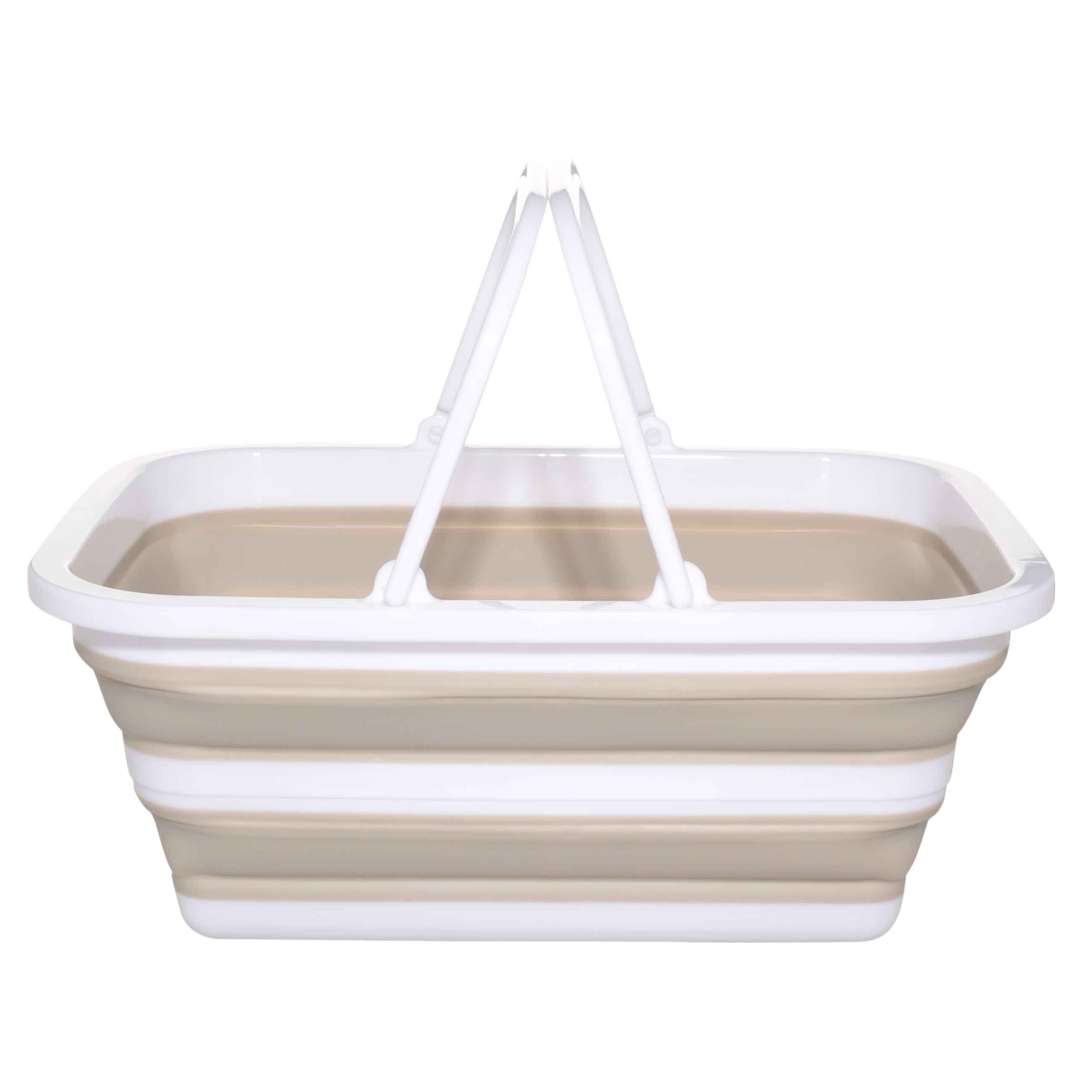 Foldable basket, 39x29x16 cm, with handles, plastic / rubber, gray-beige, Foldaway