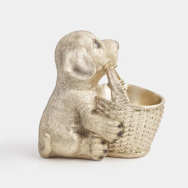 Candy bowl, 19x18 cm, with handle, polyresin, beige, Labrador with basket, Dog ,image-0