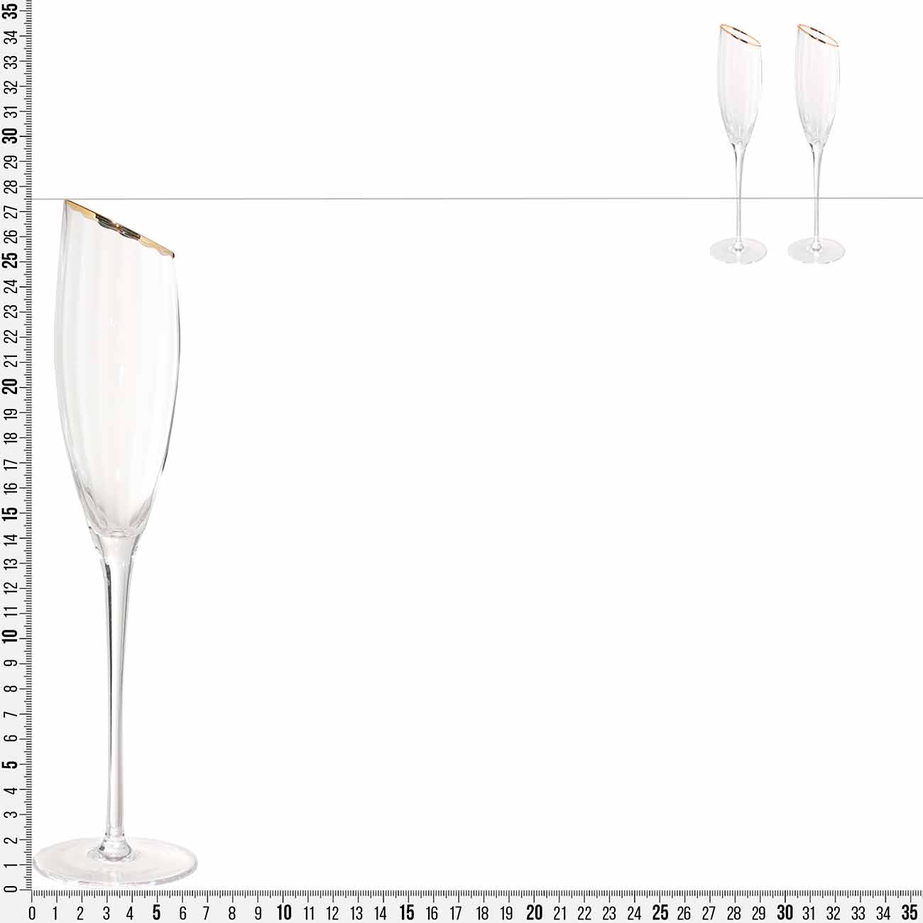 Drinking glass, 180 ml, 2 pcs, glass, with golden edging, Charm R gold, image-1