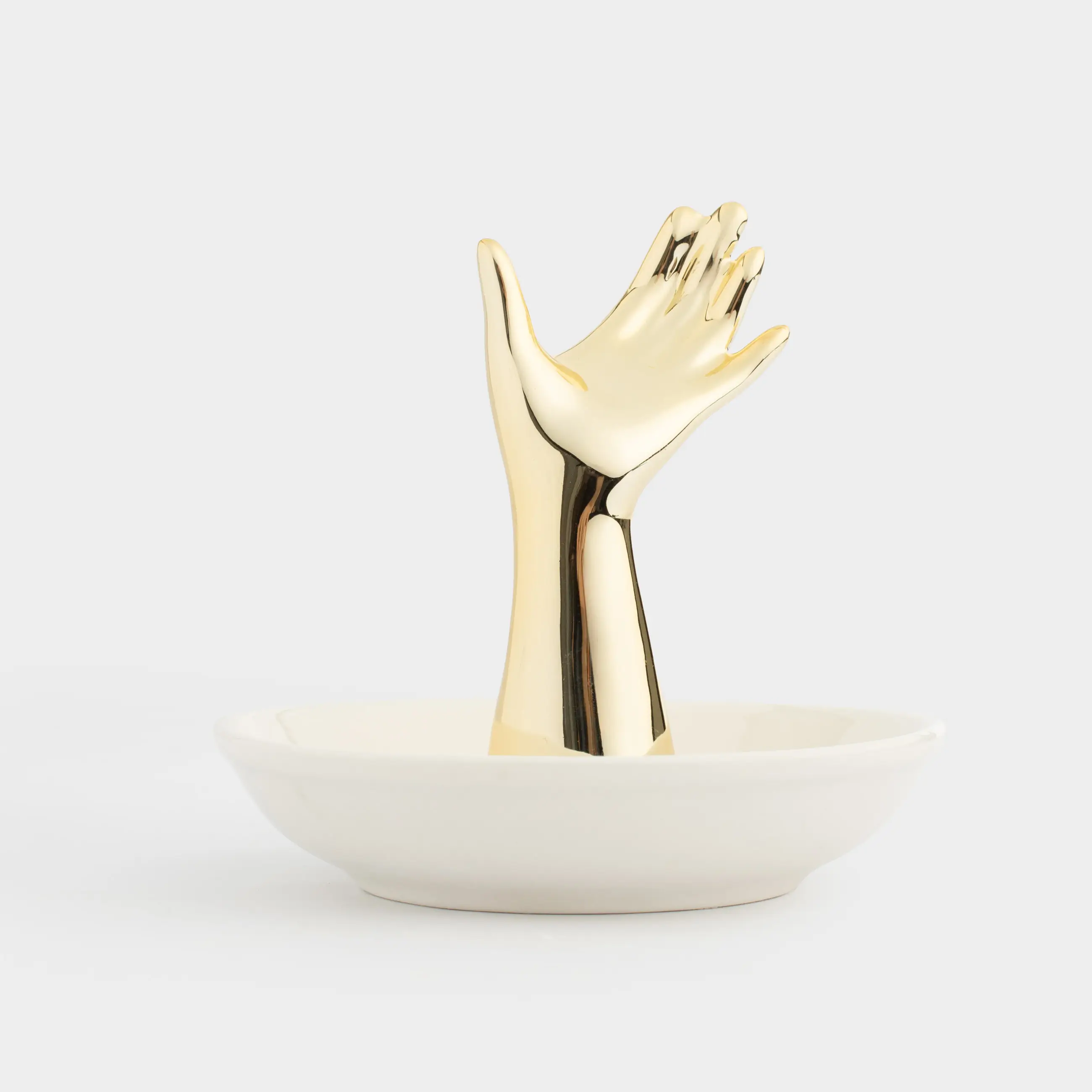 Jewelry holder, 10 cm, ceramic, white and gold, Hand, Hand