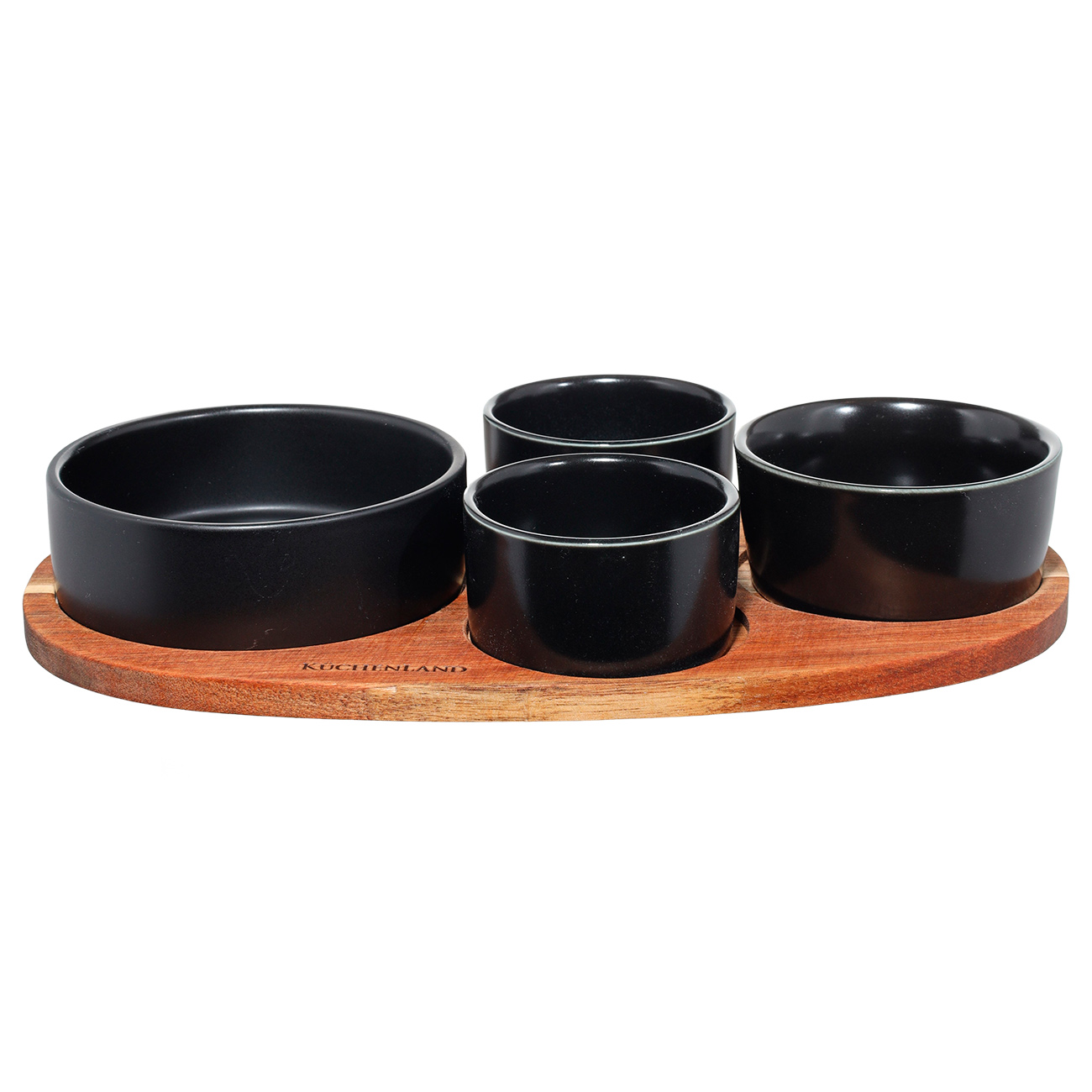 Snack set, 4 pcs, on a stand, ceramic / wood, black, Round bowls, Loft, image-1