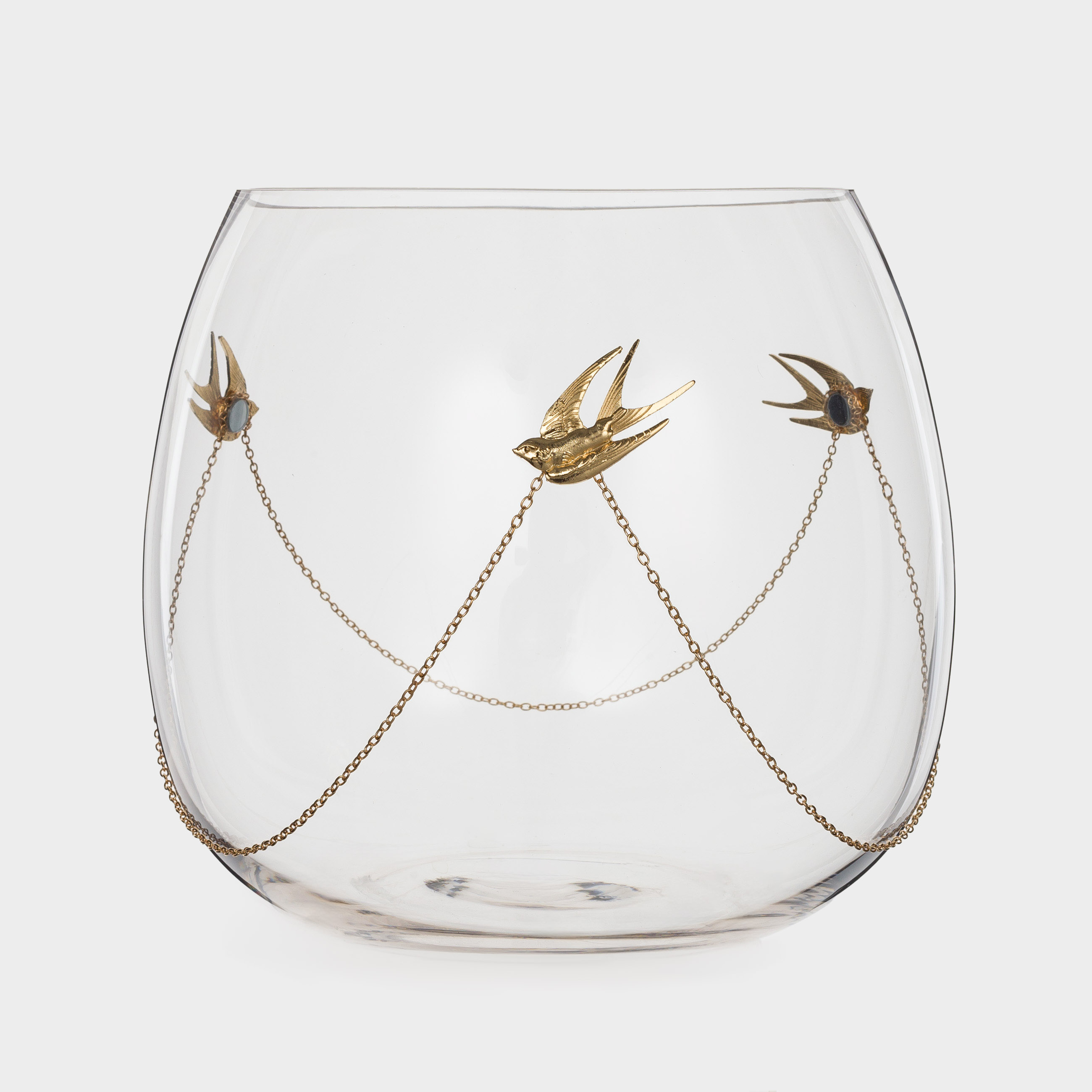 Flower vase, 20 cm, with chain, Glass / Metal, Birds, Birds, image-1