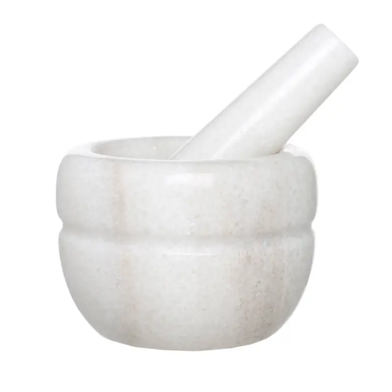 Spice mortar, 10 cm, with pestle, Marble, White, Stripe, Marble