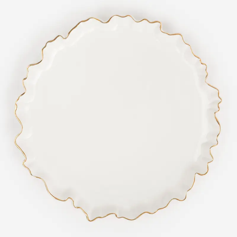 Dinner plate, 25 cm, porcelain P, with golden edging, Crumpled effect, Crumple gold ,image-0