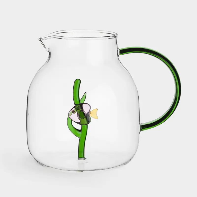 Jug, 1.6 l, glass, Green handle, Fish, Shape, image-0