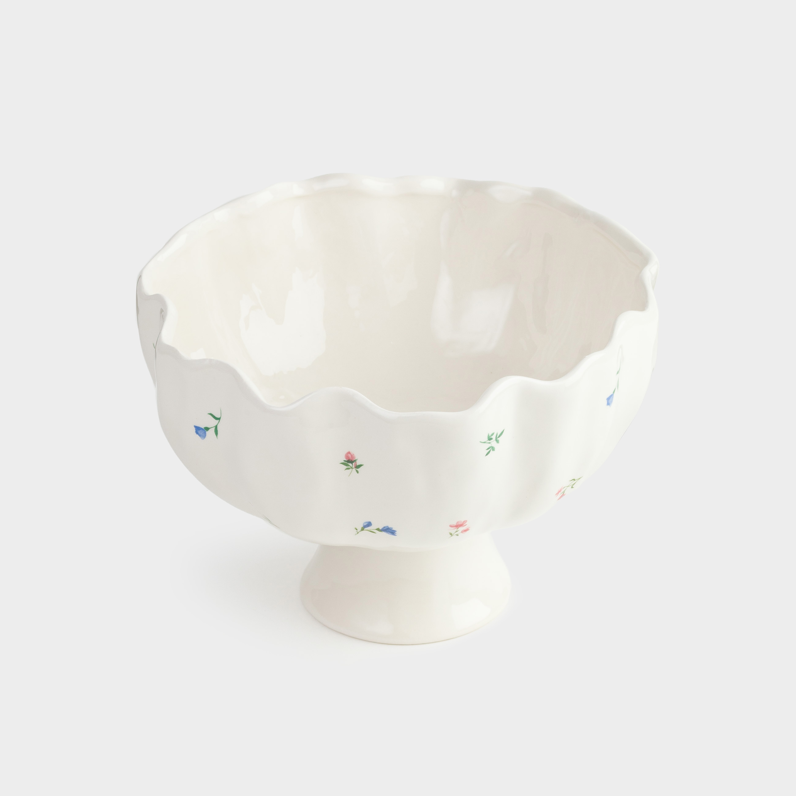 Fruit bowl, 22x15 cm, on a leg, ceramic, milky, Flowers, El flora