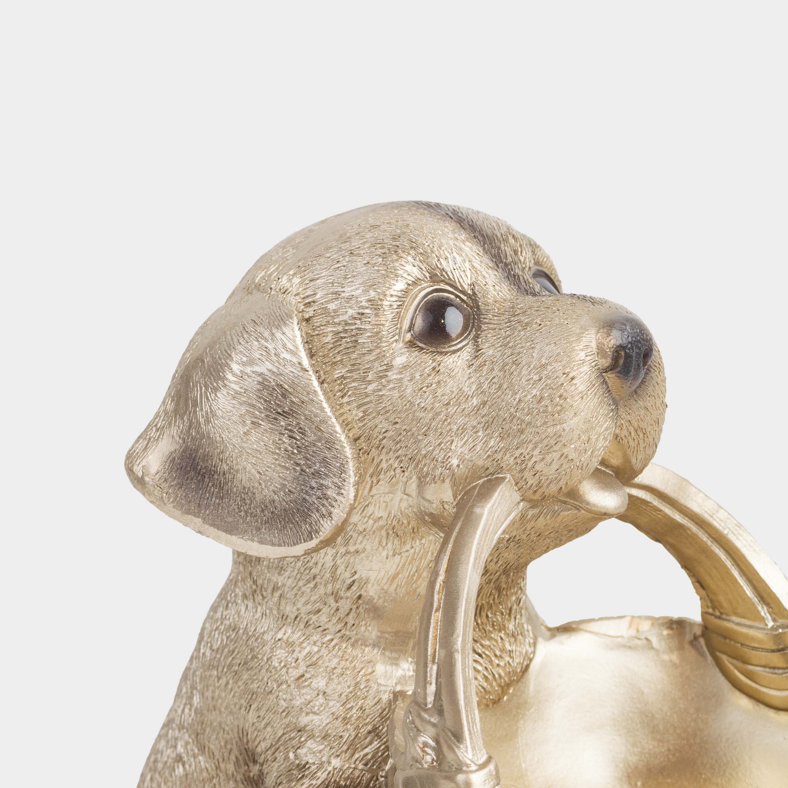 Candy bowl, 19x18 cm, with handle, polyresin, beige, Labrador with basket, Dog, image-4