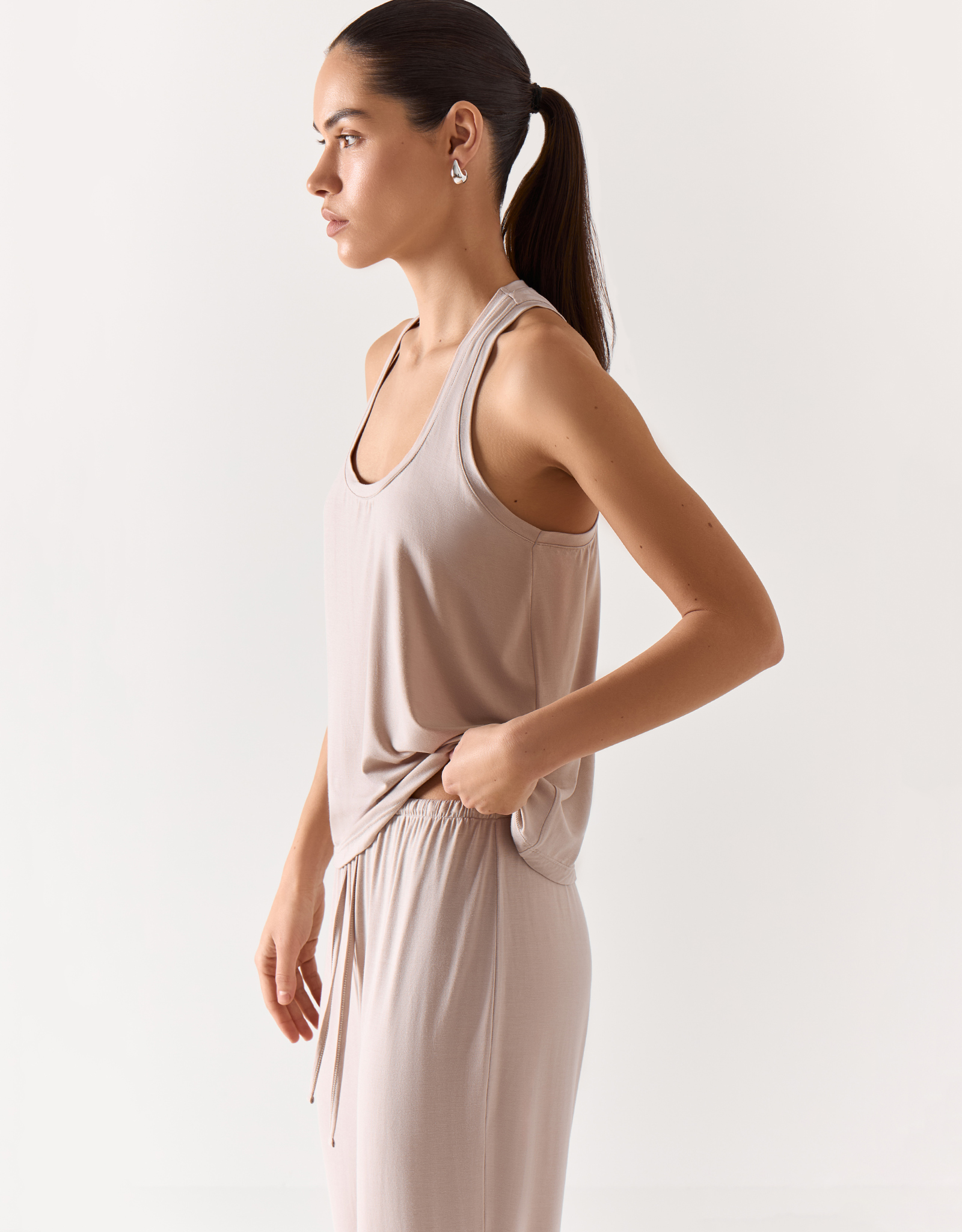 Women's top, homewear, size L, modal / elastane, beige, Callisto, image-3