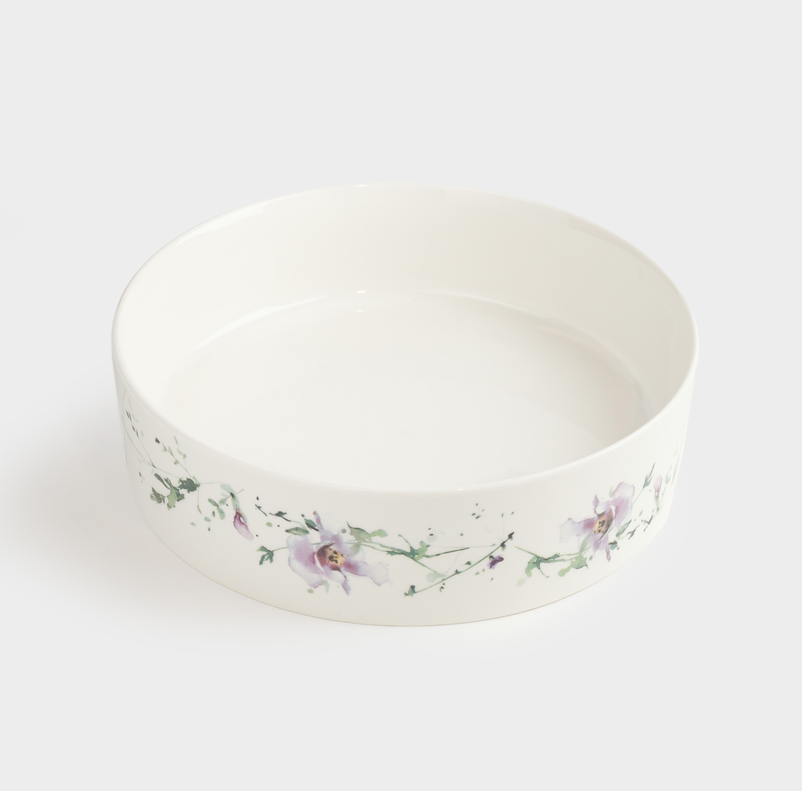 Dish, 23x6 cm, with sides, porcelain N, white, Lilac flowers, Floret