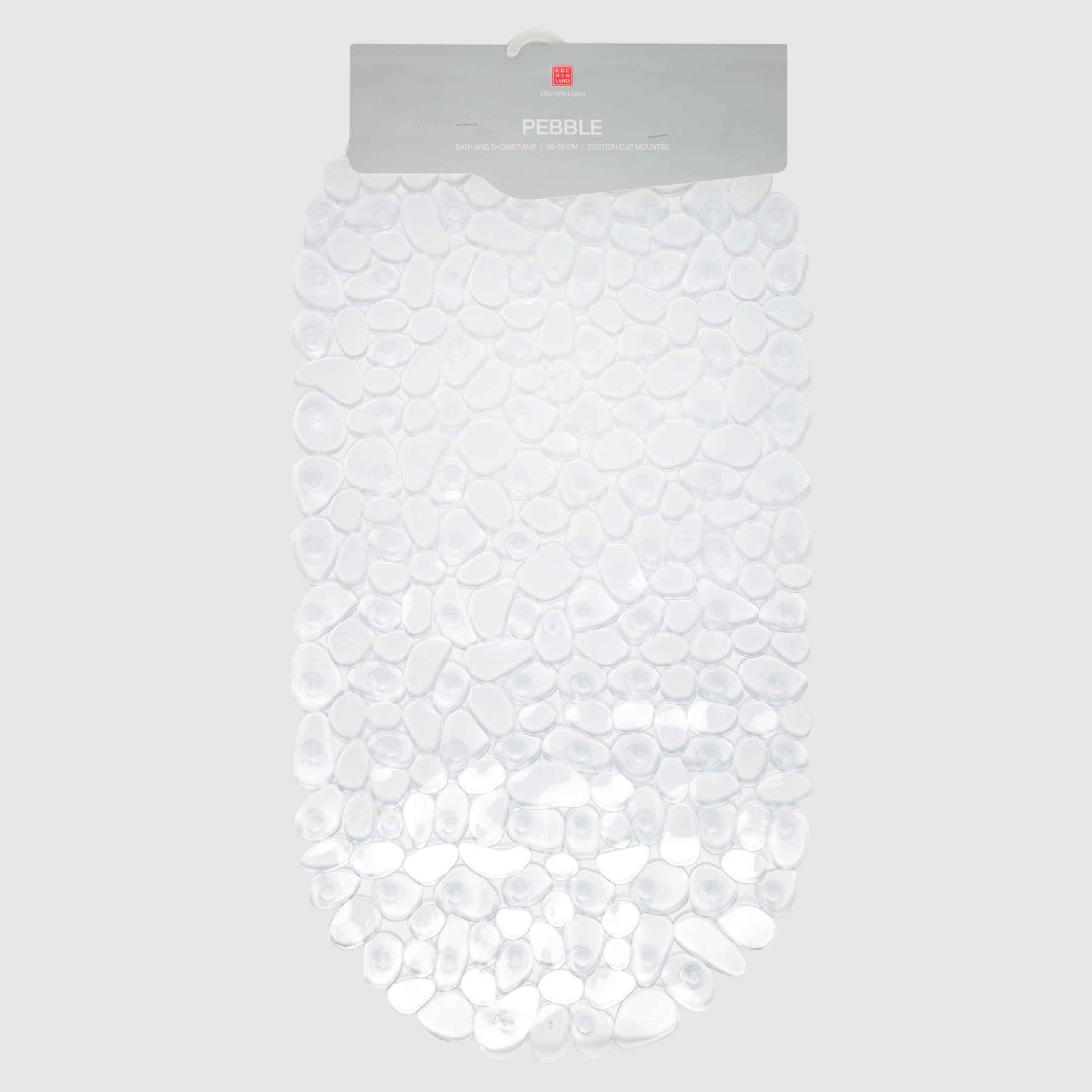 Bath/shower mat, 36x68 cm, with suction cups, PVC, Oval, White, Stones, Pebble, image-2