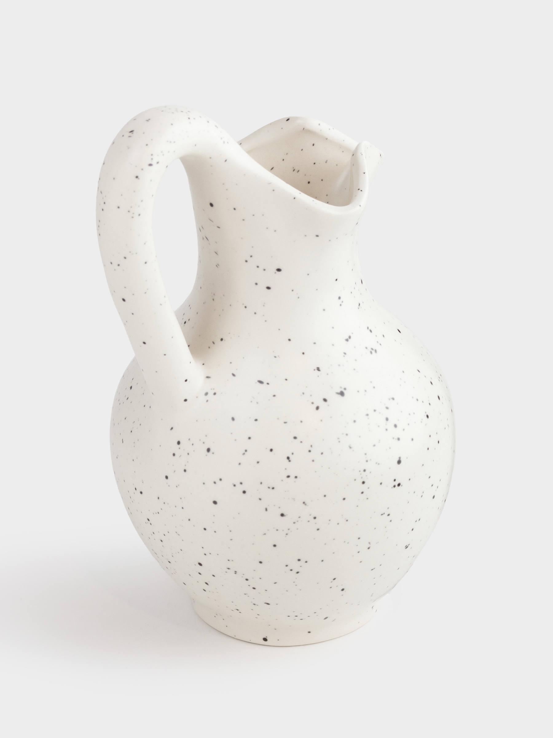 Flower vase, 24 cm, with handle, Ceramic, White, Speckled, Pitcher, Speckled black, image-3