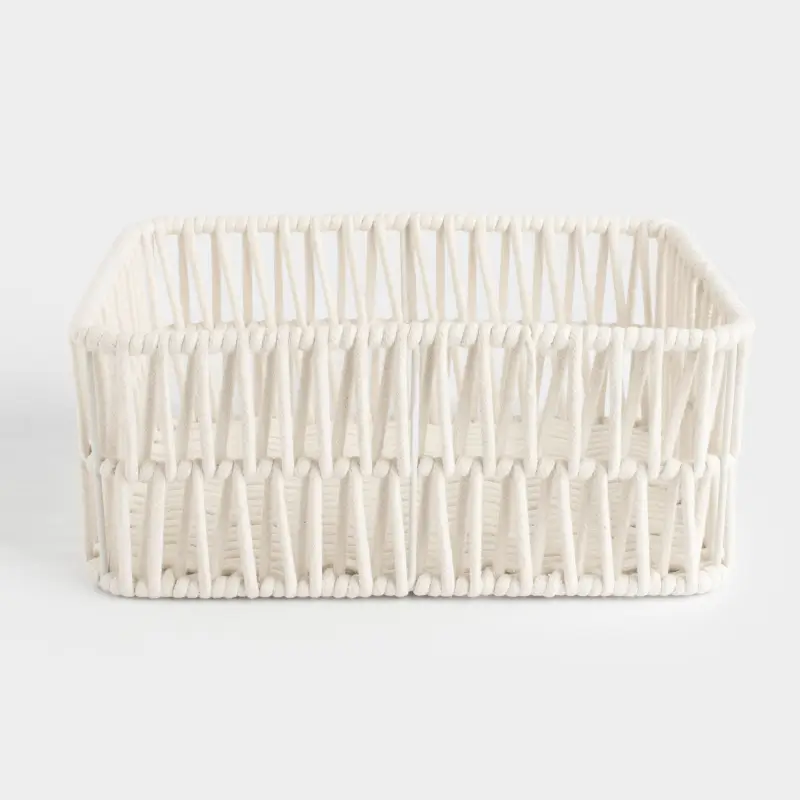 Storage basket, 28x18x11 cm, cotton / metal, rectangular, milky, Weaving, Cozy ,image-0