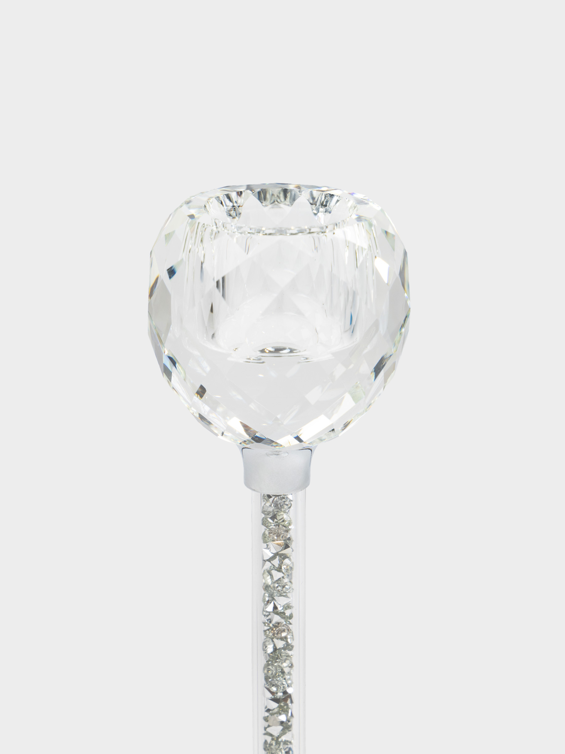 Candlestick, 21 cm, for a thin candle, on a leg, glass / rhinestones, Diamond, image-2