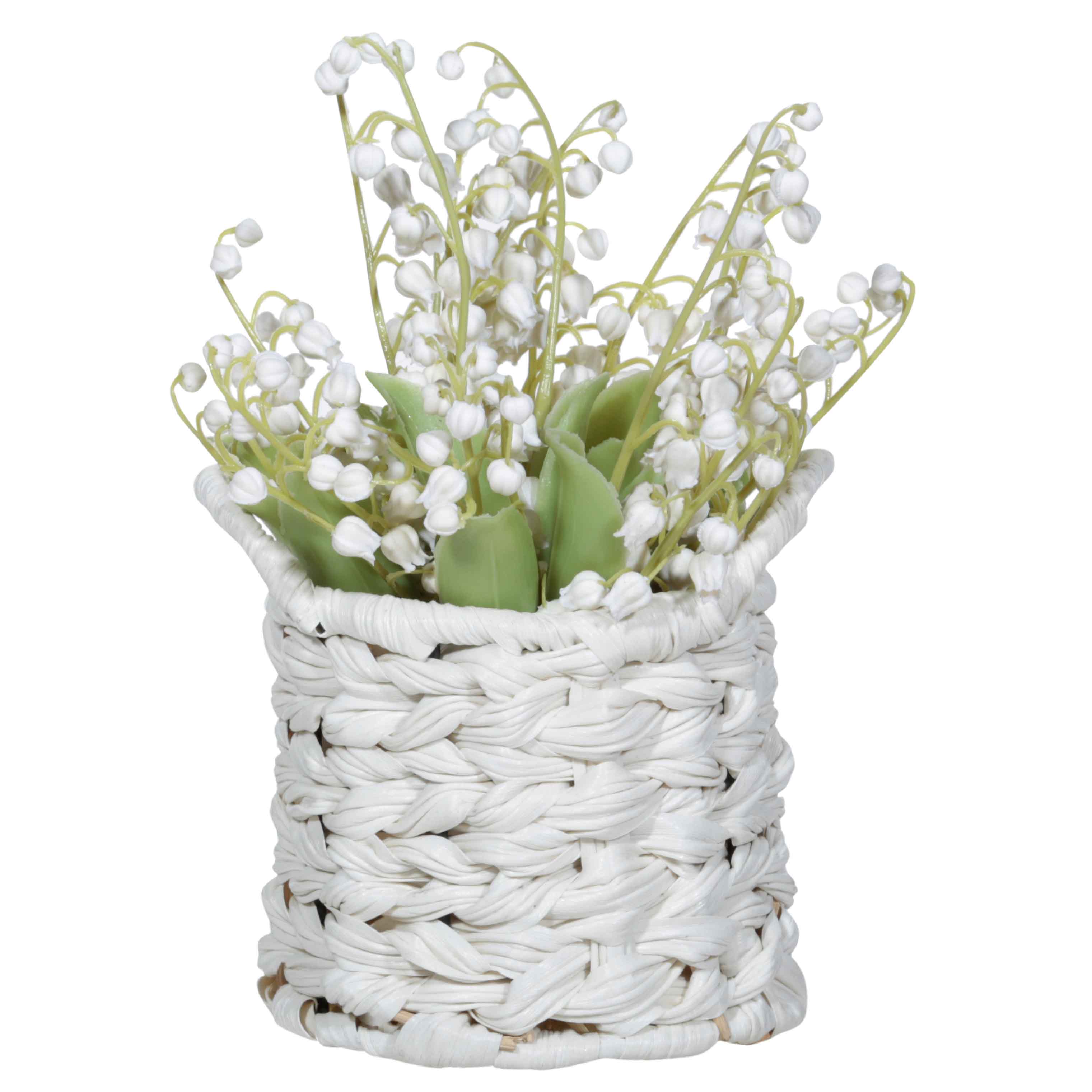 Artificial plant, 23 cm, in a basket, plastic / polyurethane, Lily of the valley basket, May-lily, image-1