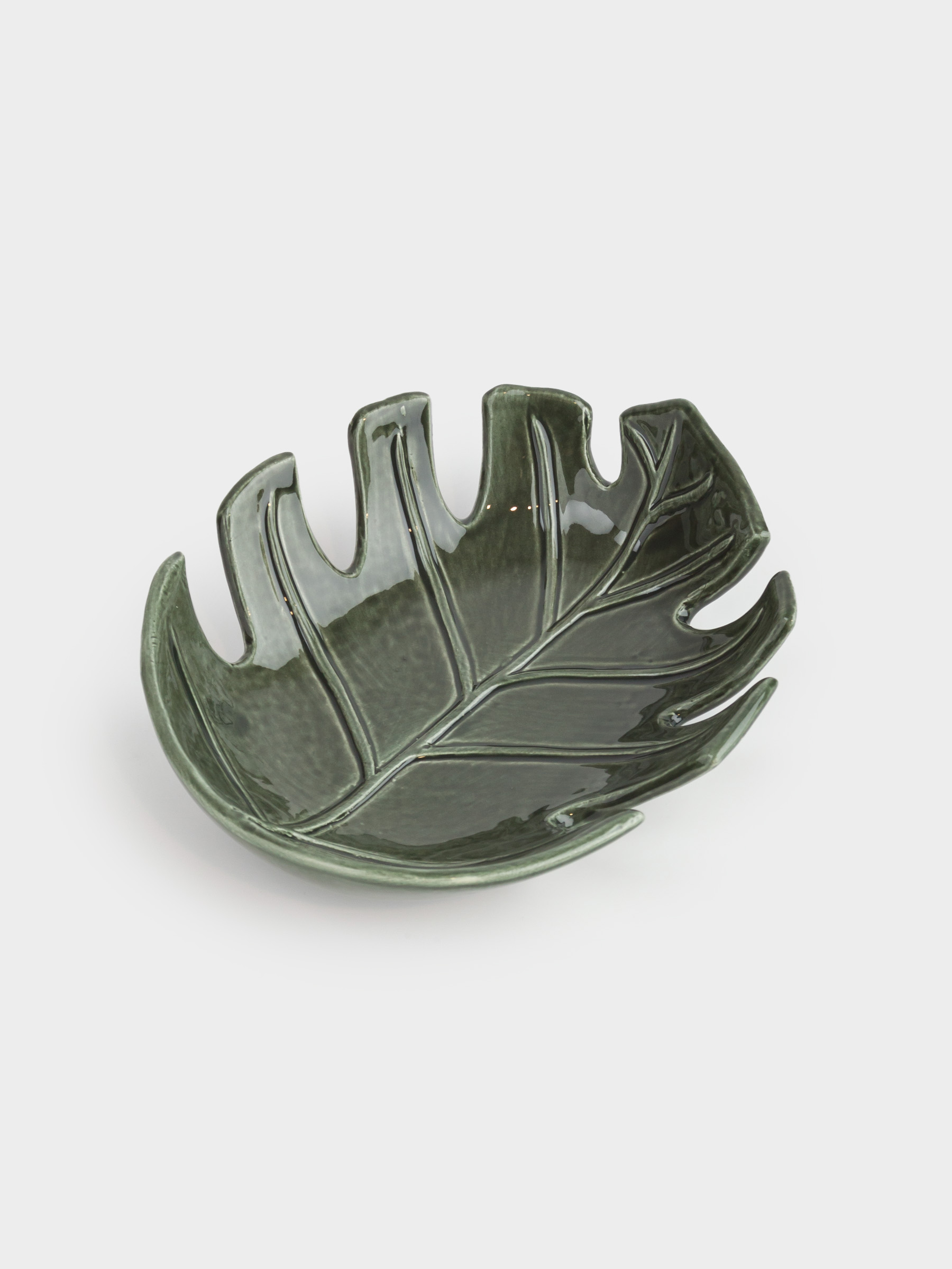 Decorative dish, 18x16 cm, ceramic, green, Monstera leaf, Tropical, image-0