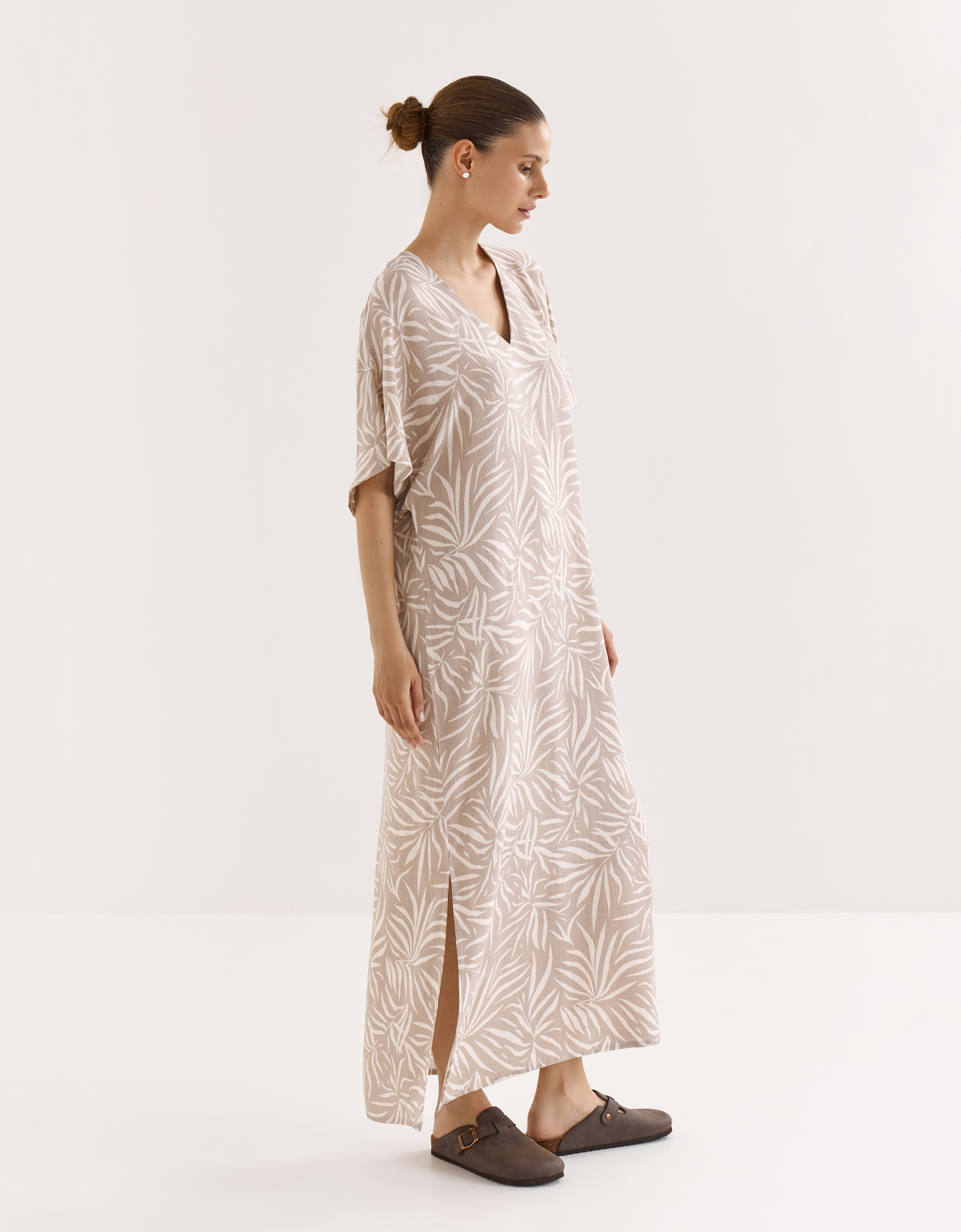 Women's dress, maxi, size L, with short sleeves, viscose, sand, Almi, image-3