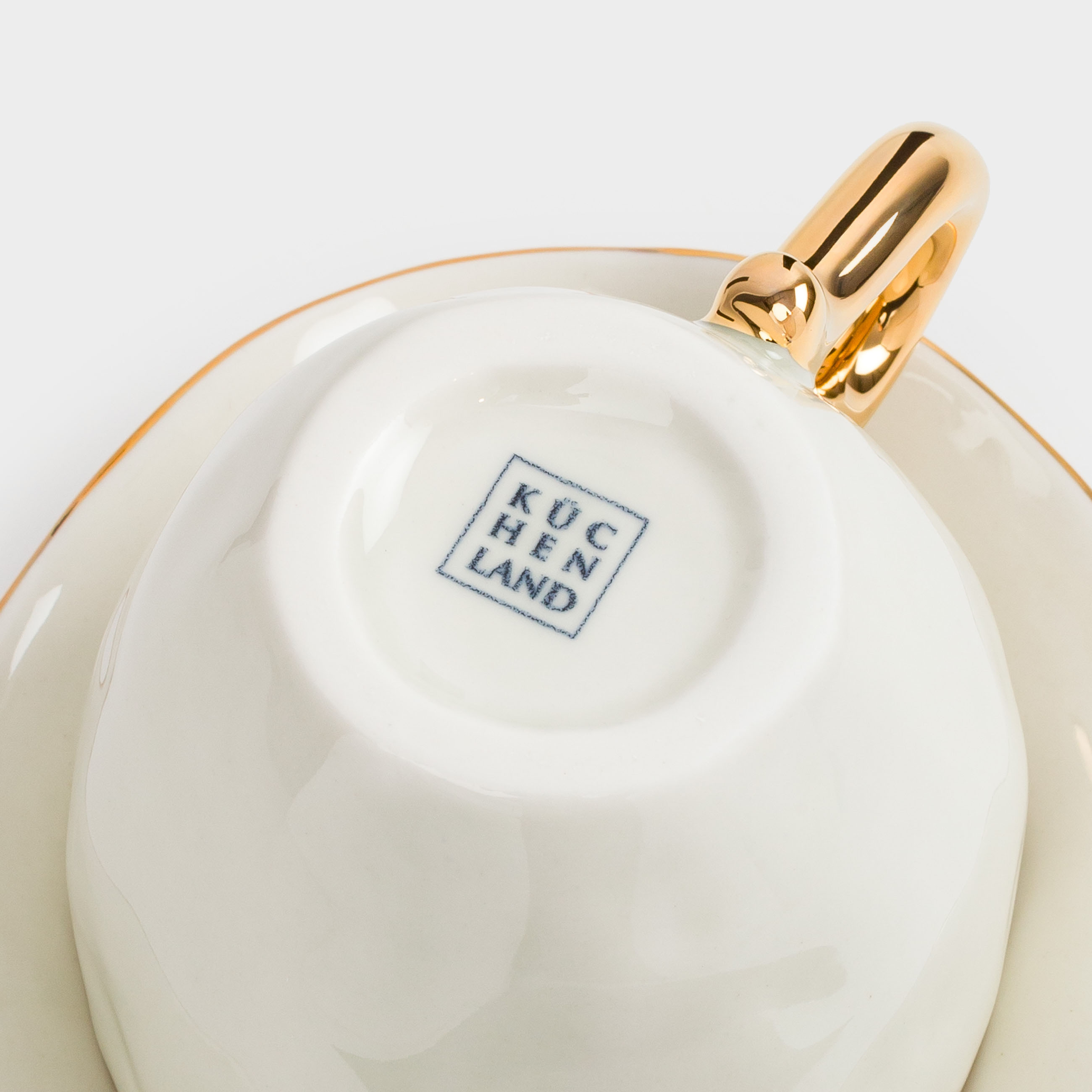 Tea pair, 1 person, 2 items, 280 ml, porcelain P, with golden edging, Wavy edge, Wavy gold, image-4