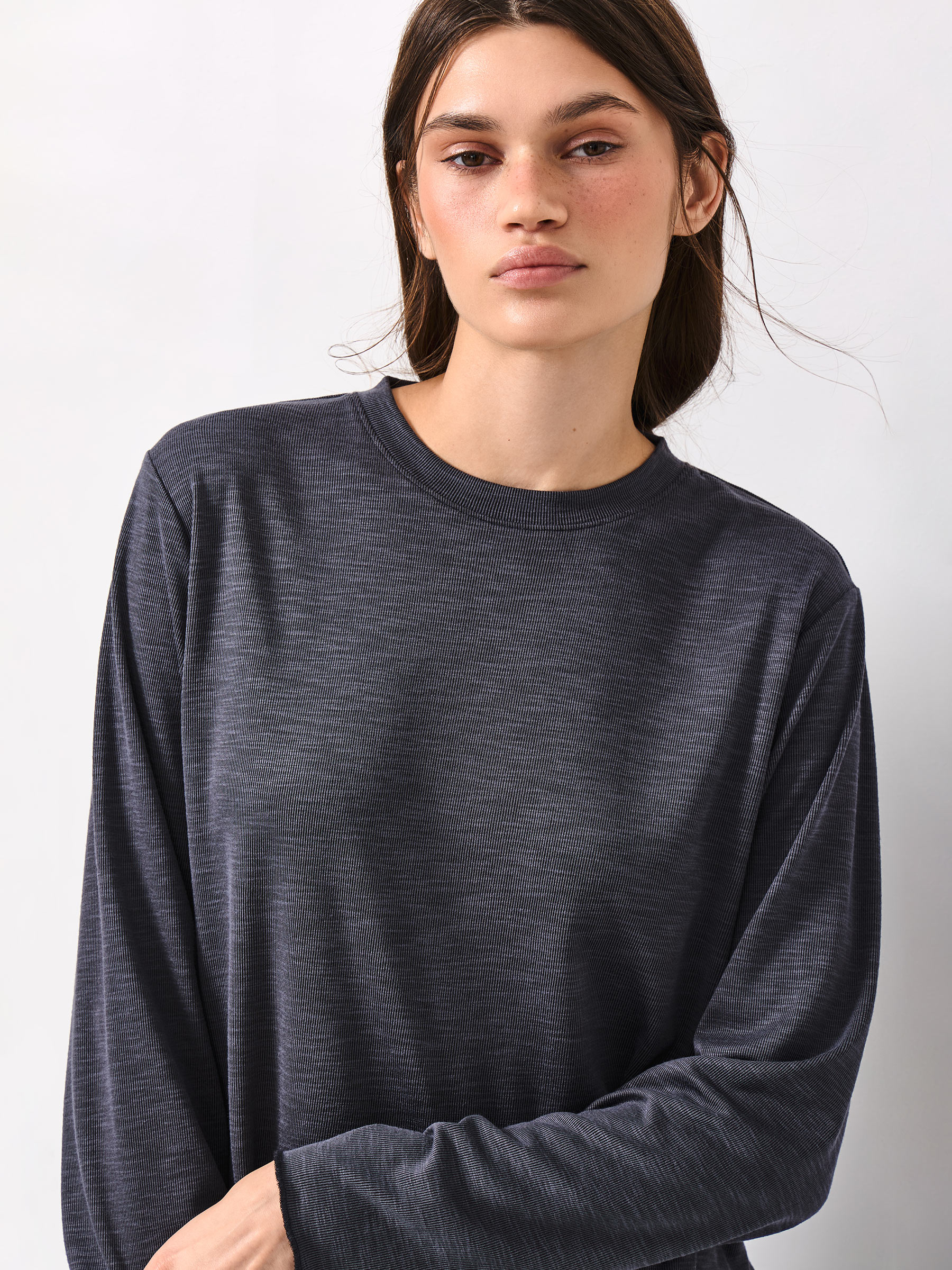Women's long sleeve, size S, modal / polyester, dark grey, Savina, image-2