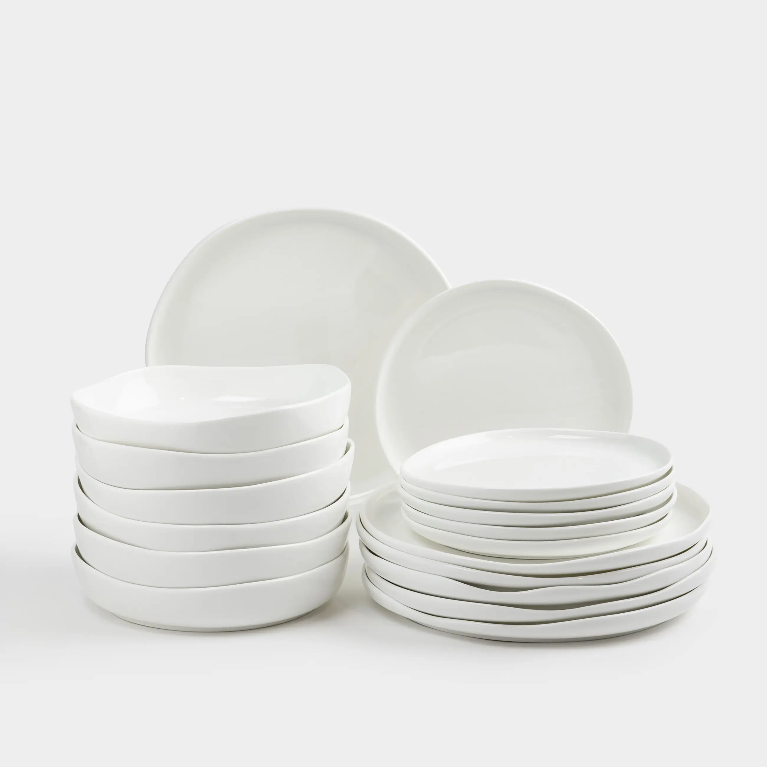 Dining set, 6 persons, 18 items, porcelain F, white, Uneven edge, Vergaleo