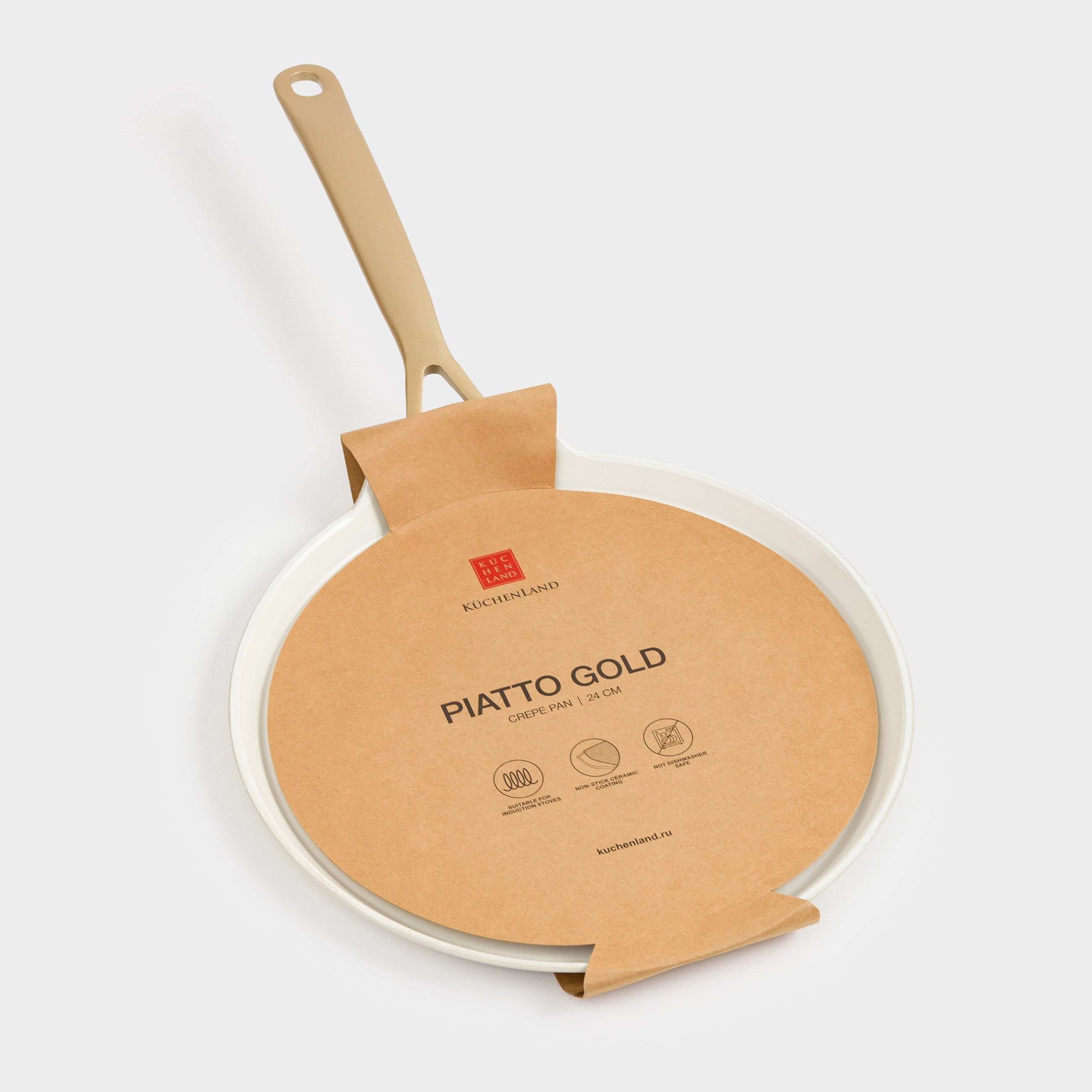 Pancake pan, 24 cm, coated, aluminum, milky, Piatto gold