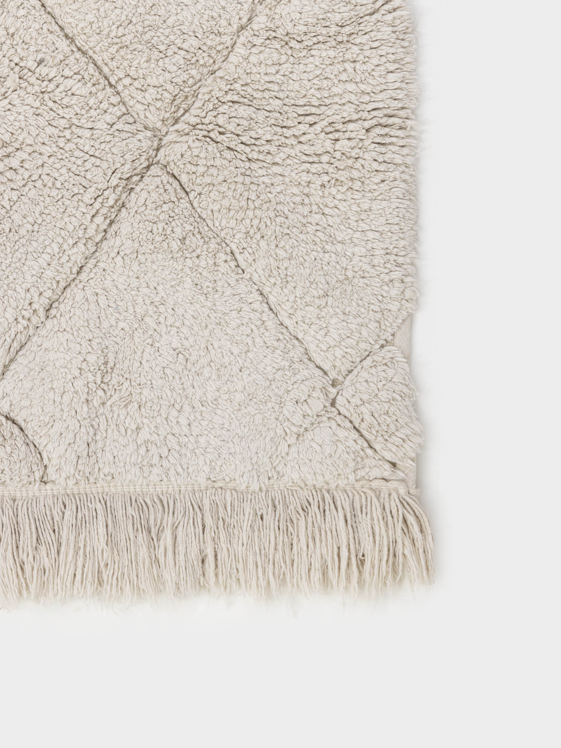 Rug, 60x120 cm, fringed, cotton, beige, Rhombuses, Neutral, image-2