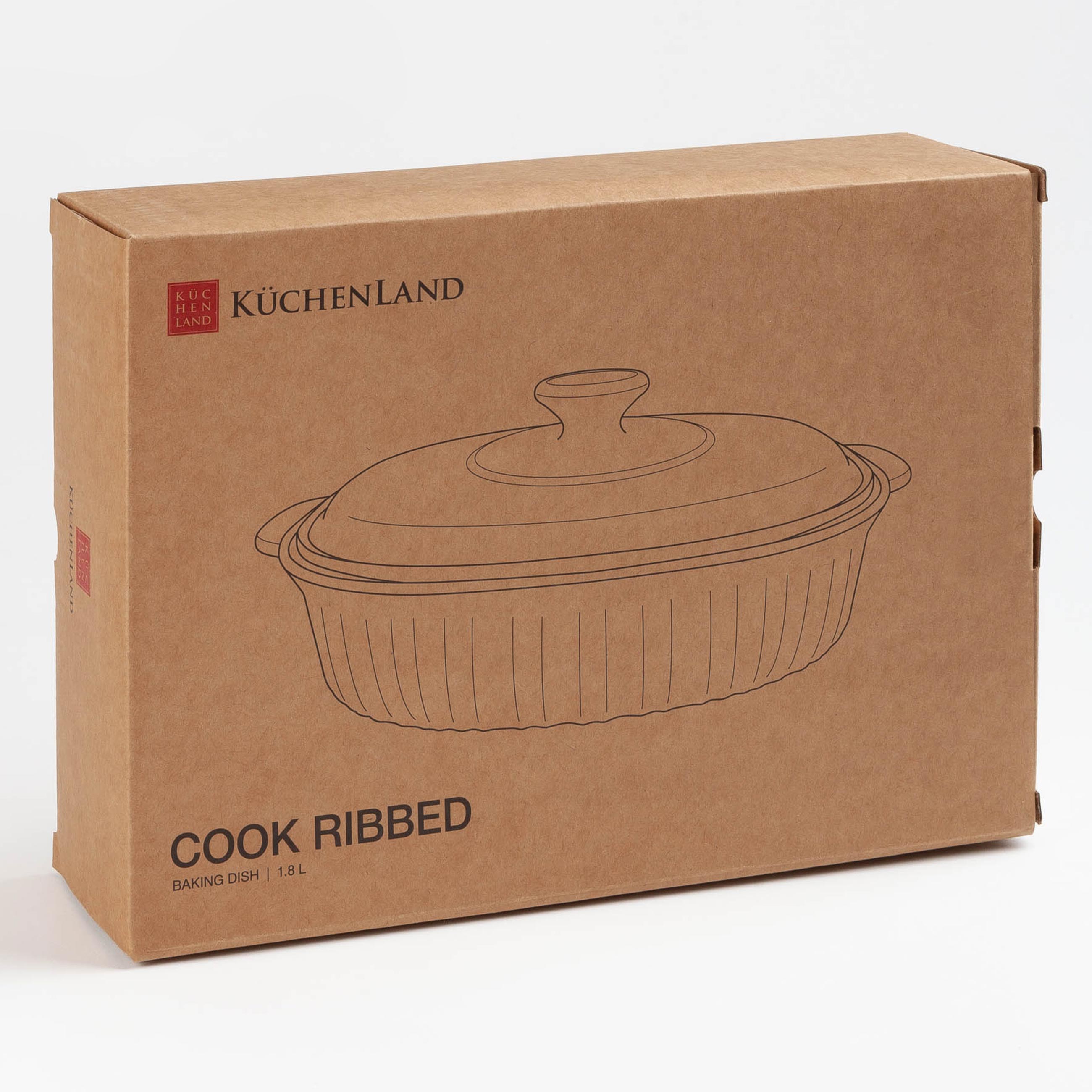 Baking dish, 27x19 cm, 1.8 L, with lid, glass T, Oval, Cook ribbed