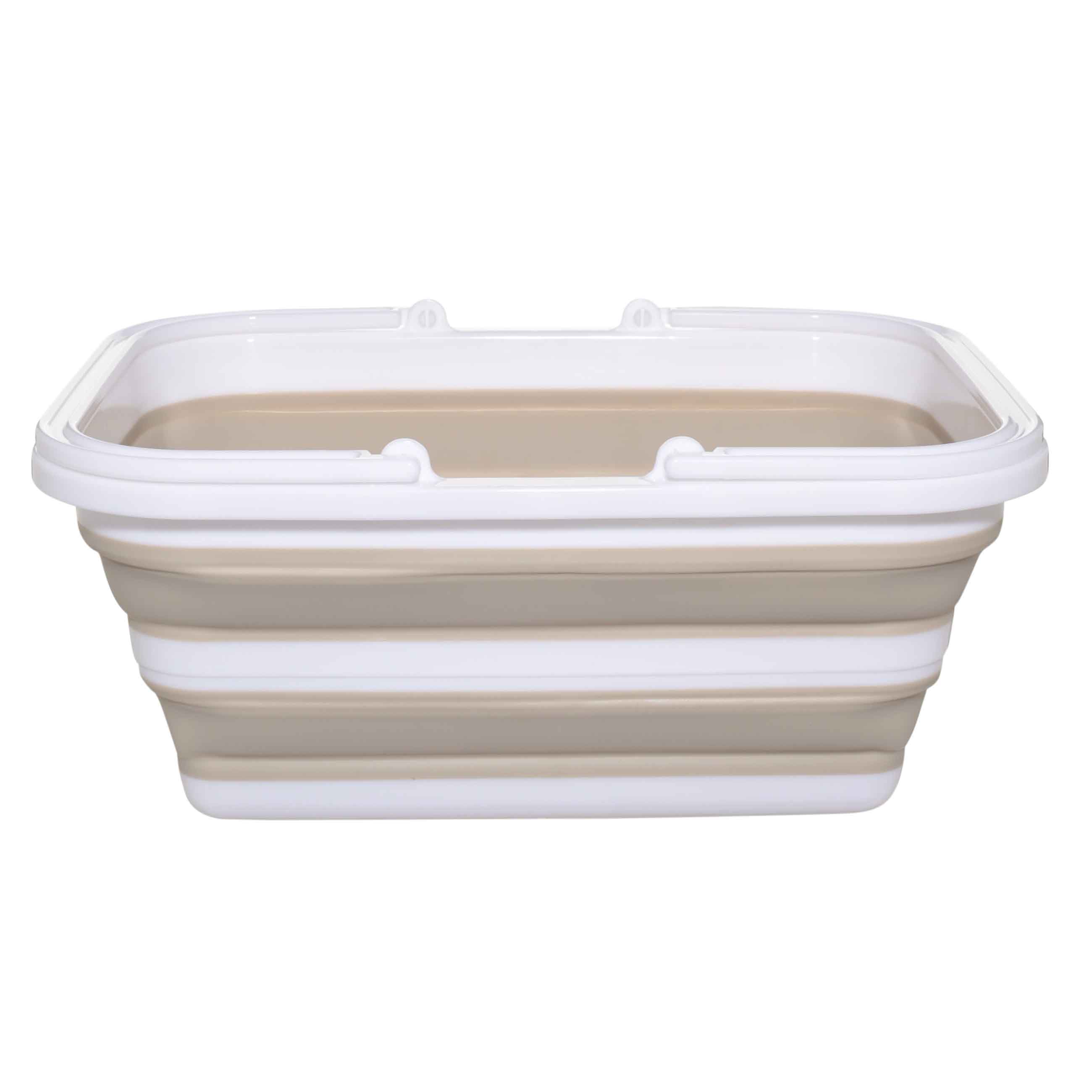 Foldable basket, 39x29x16 cm, with handles, plastic / rubber, gray-beige, Foldaway