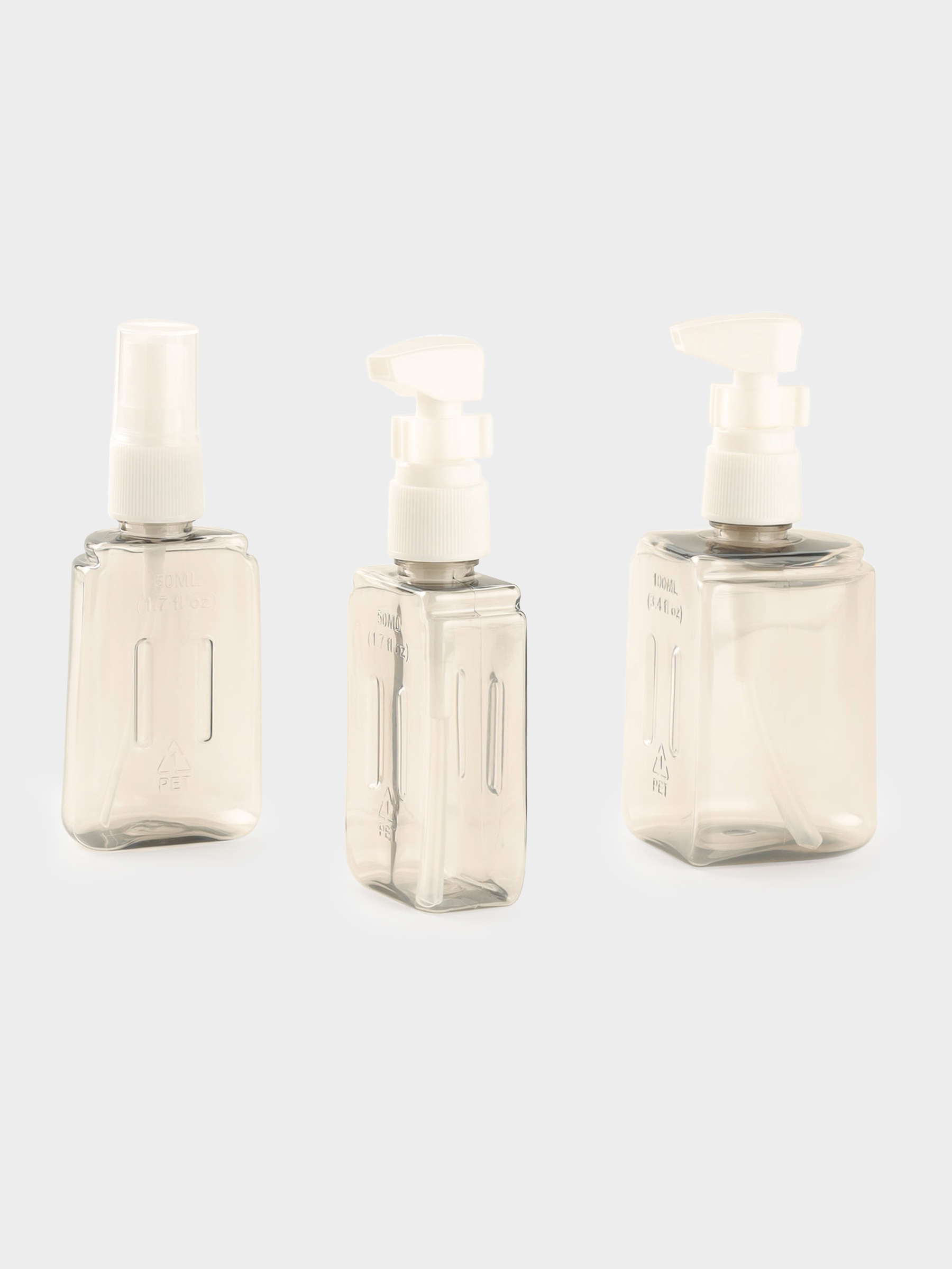 Travel bottle set, 3 pcs, with dispenser, in case, plastic, beige, Travel comfort