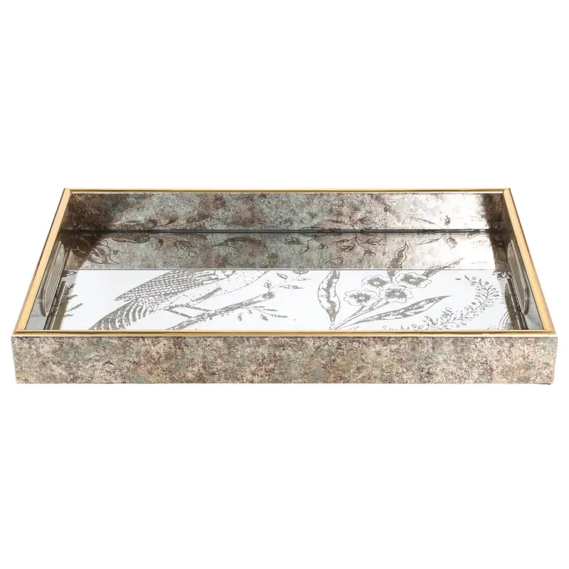 Tray, 25x40 cm, plastic / glass, rectangular, mirror, Bird, Bluebird