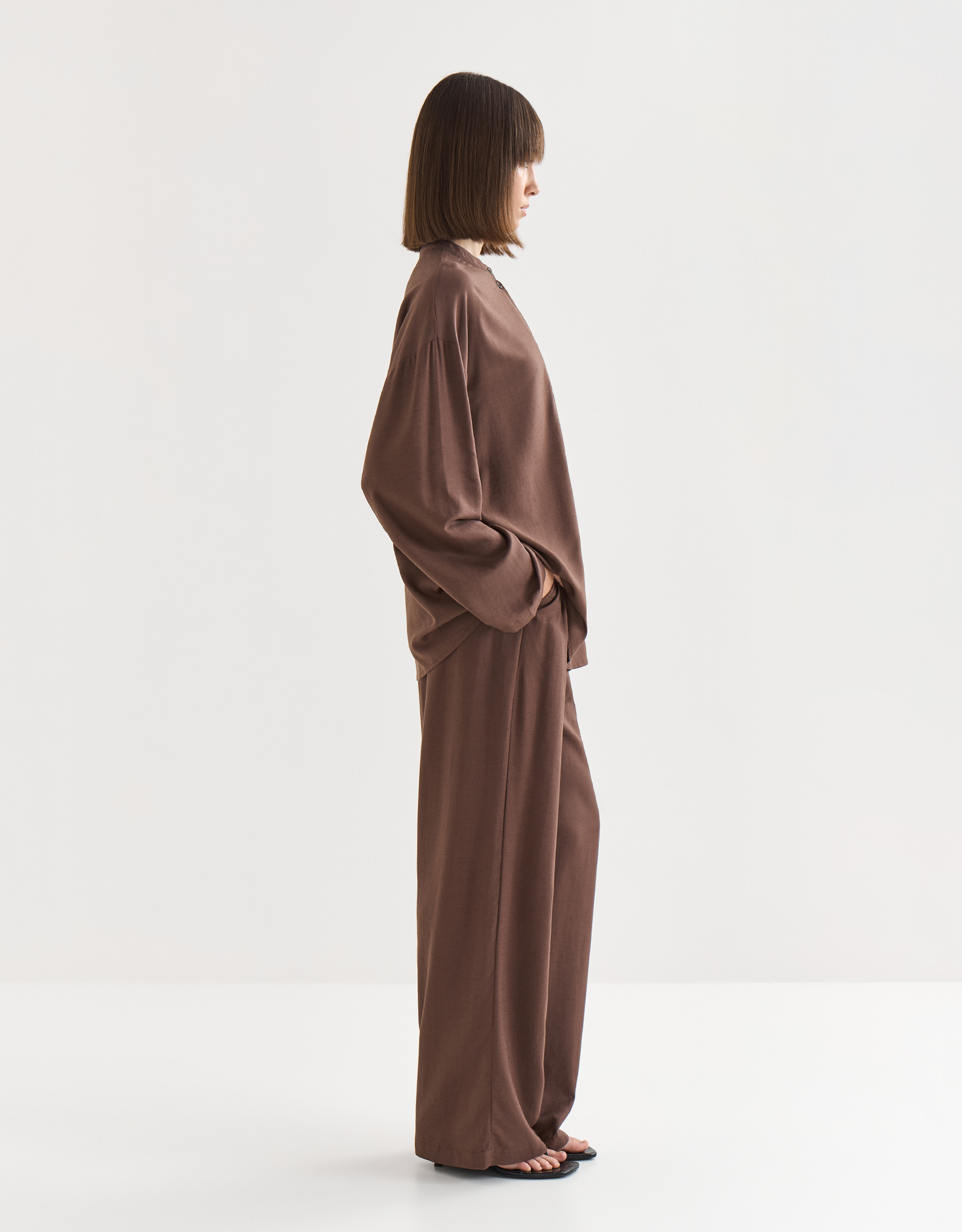 Women's trousers, size S, viscose / linen, brown, Redana, image-2