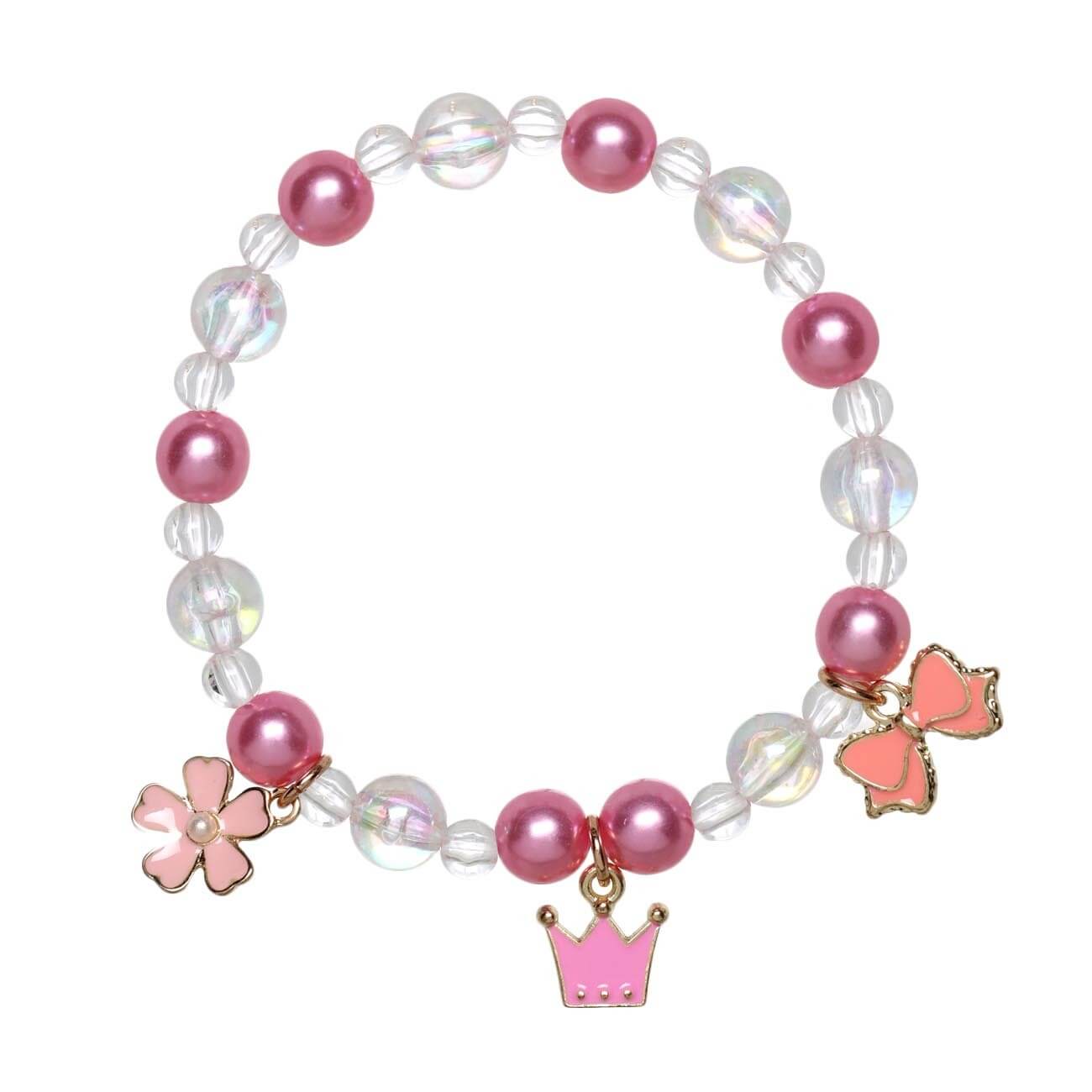 Children s bracelet 18 cm with pendants plastic metal pink Crown Jewelry