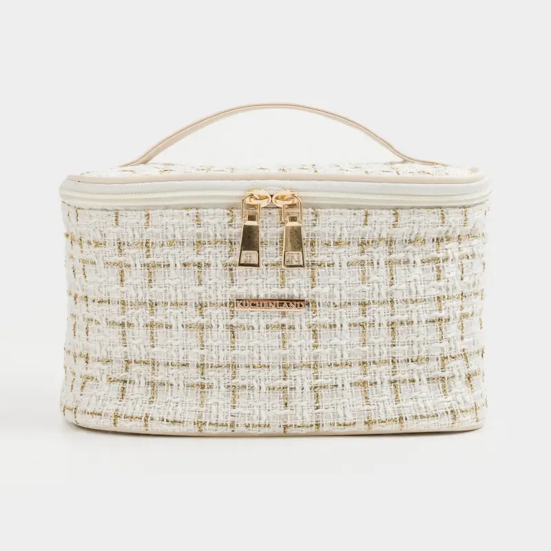 Cosmetic bag, 20x15 cm, with handle, tweed, white, Wenal
