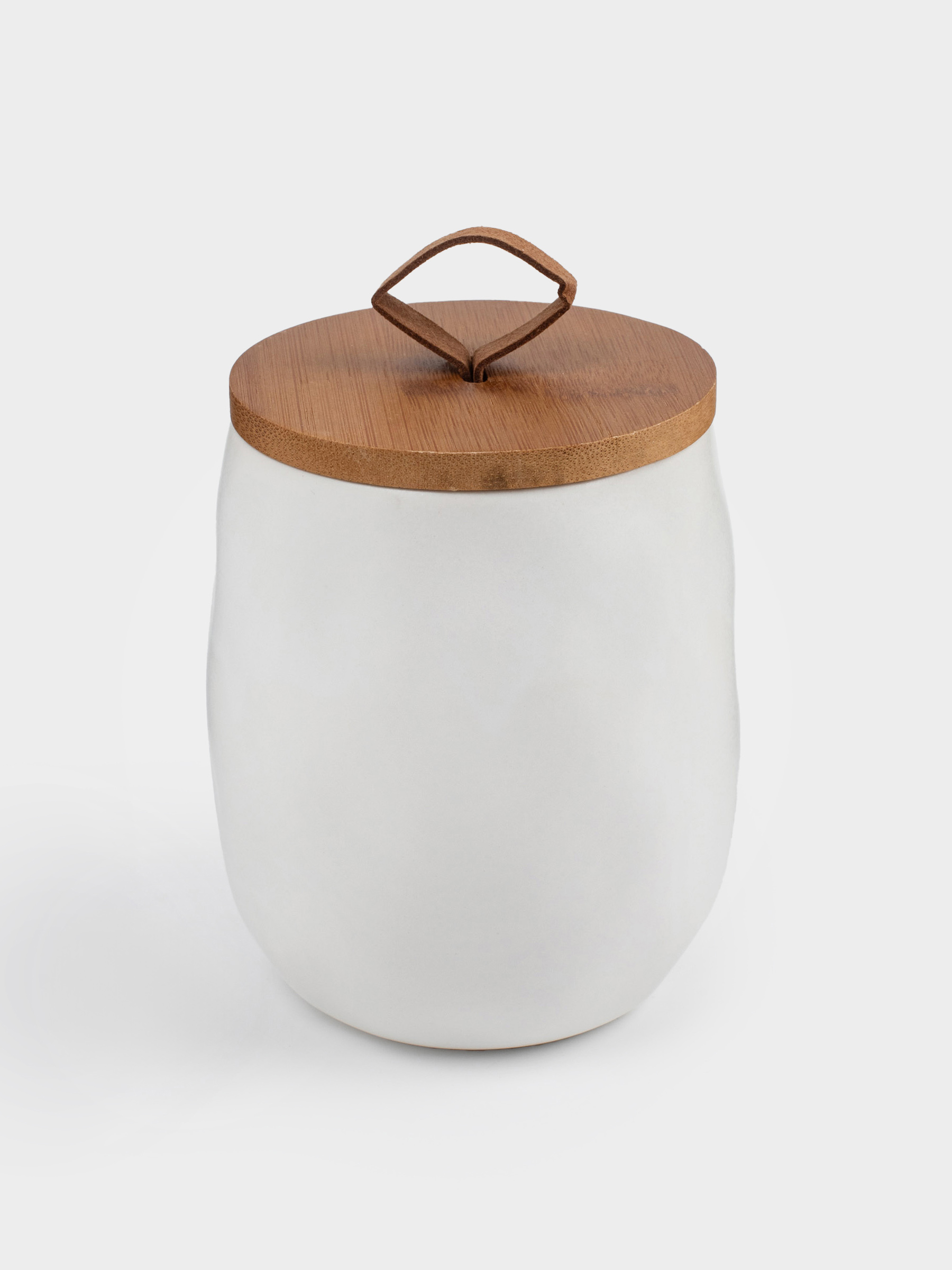 Bathroom box, 11 cm, ceramic/bamboo, milk, Diza, image-1